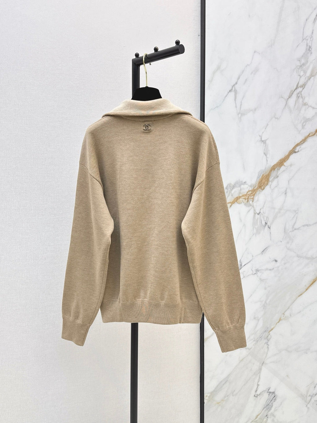 Beige Half-Zip Knit Top