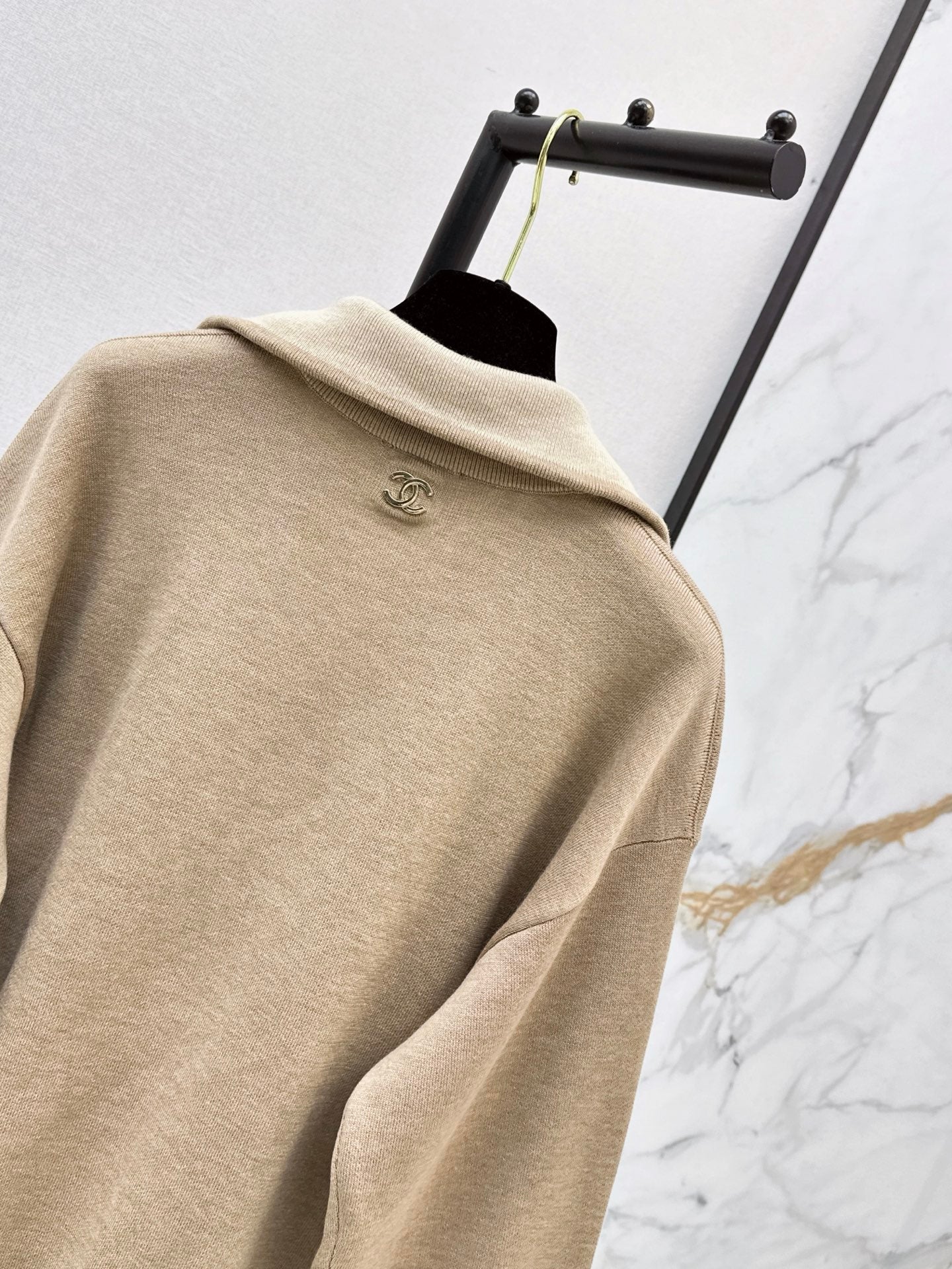 Beige Half-Zip Knit Top