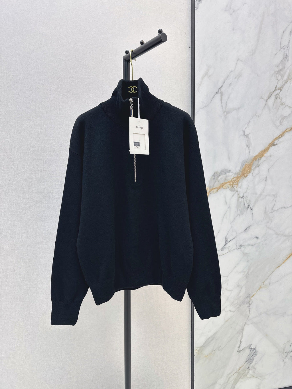 Beige Half-Zip Knit Top
