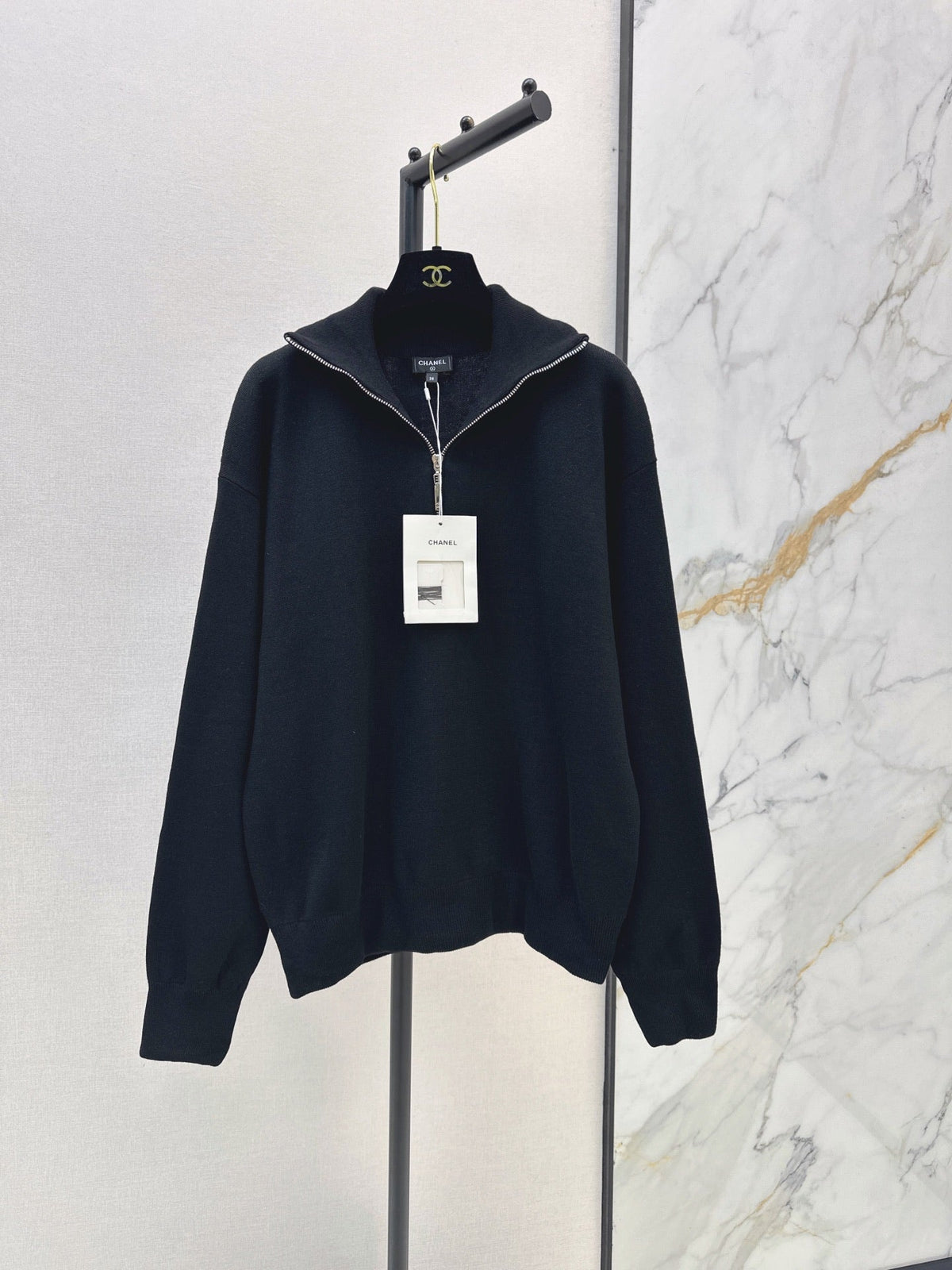 Beige Half-Zip Knit Top