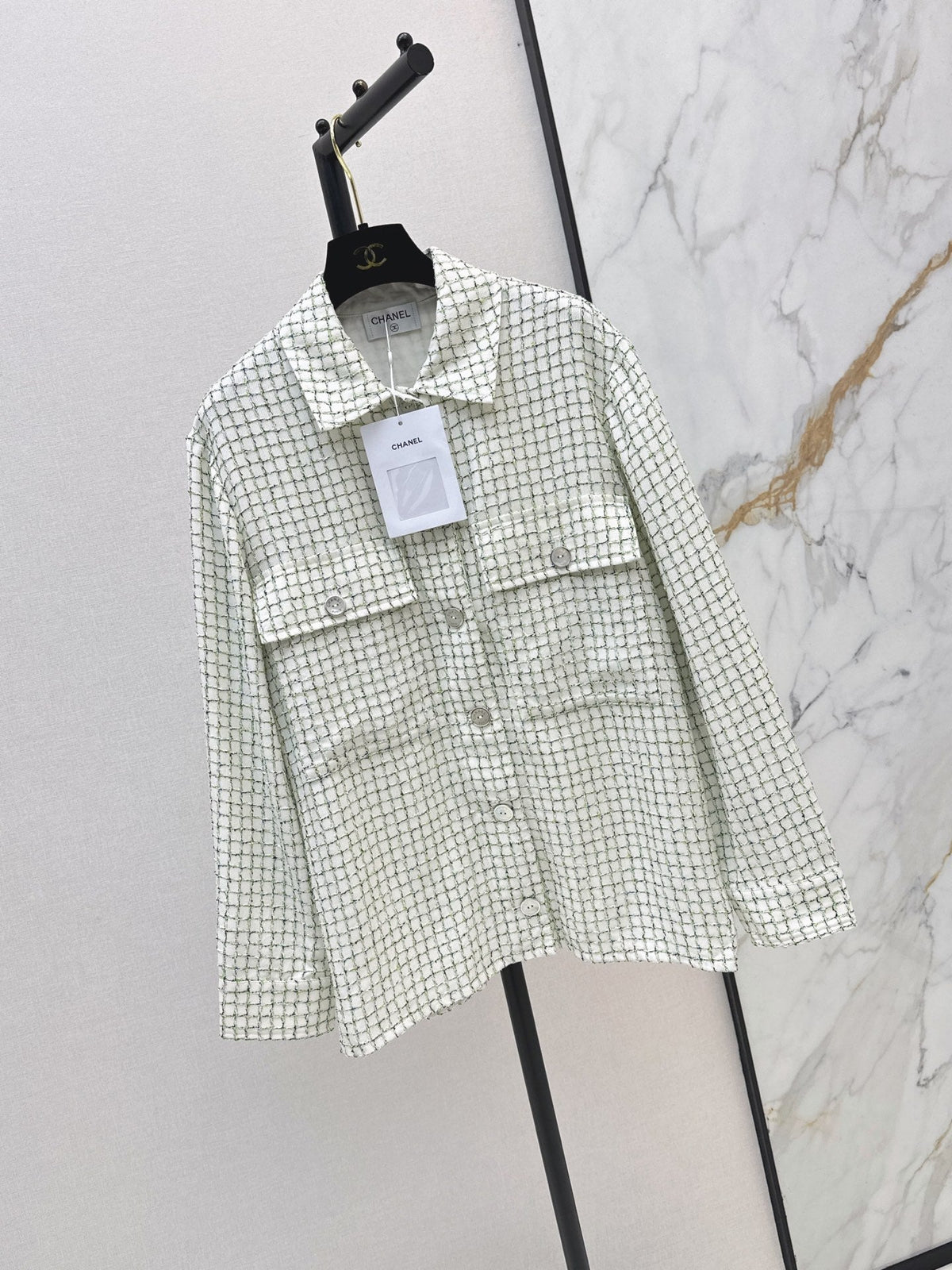 chanel/Knitted Tweed Shirt-Style Jacket