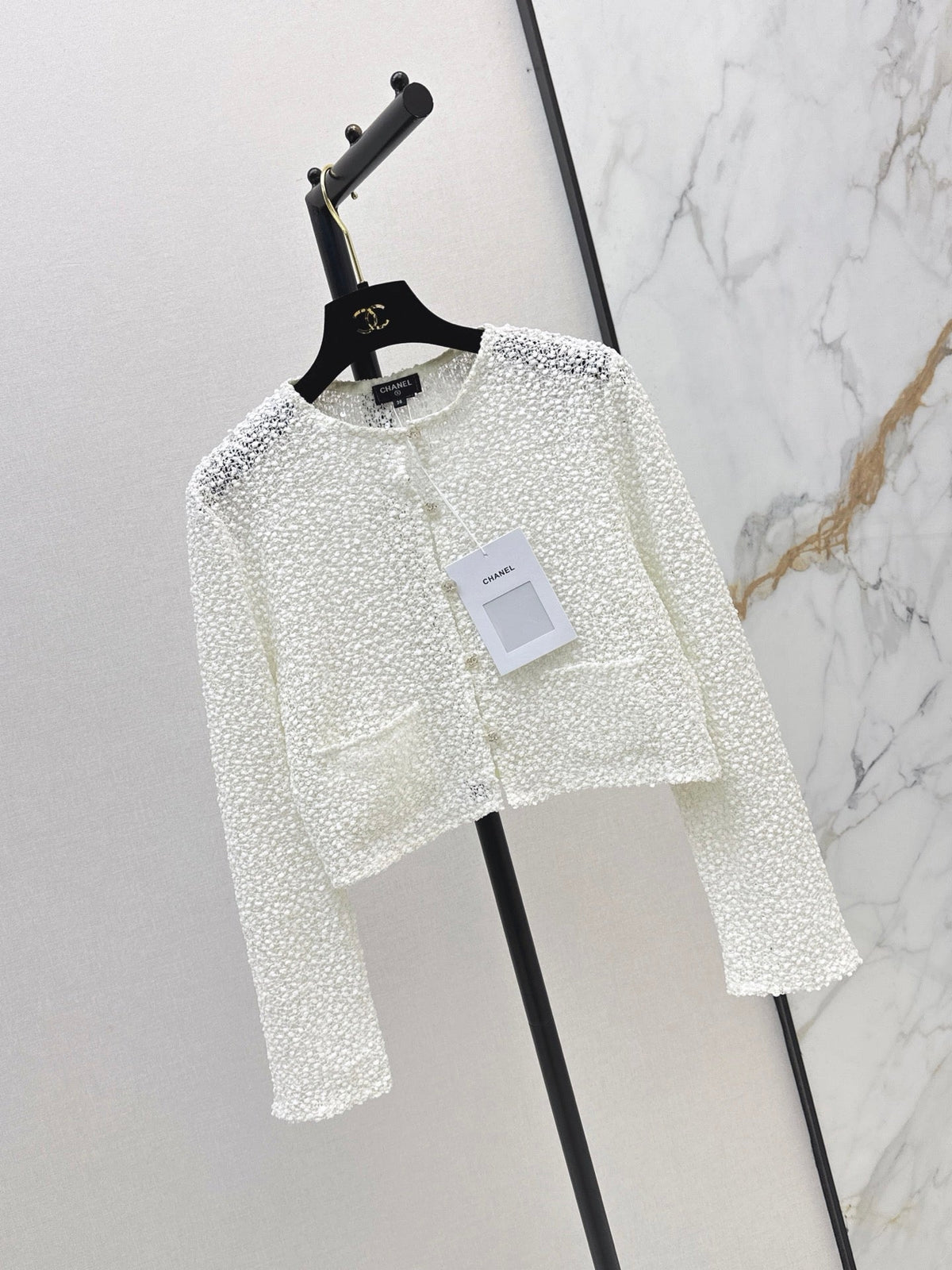 Chanel/White Sequined Cropped Jacket