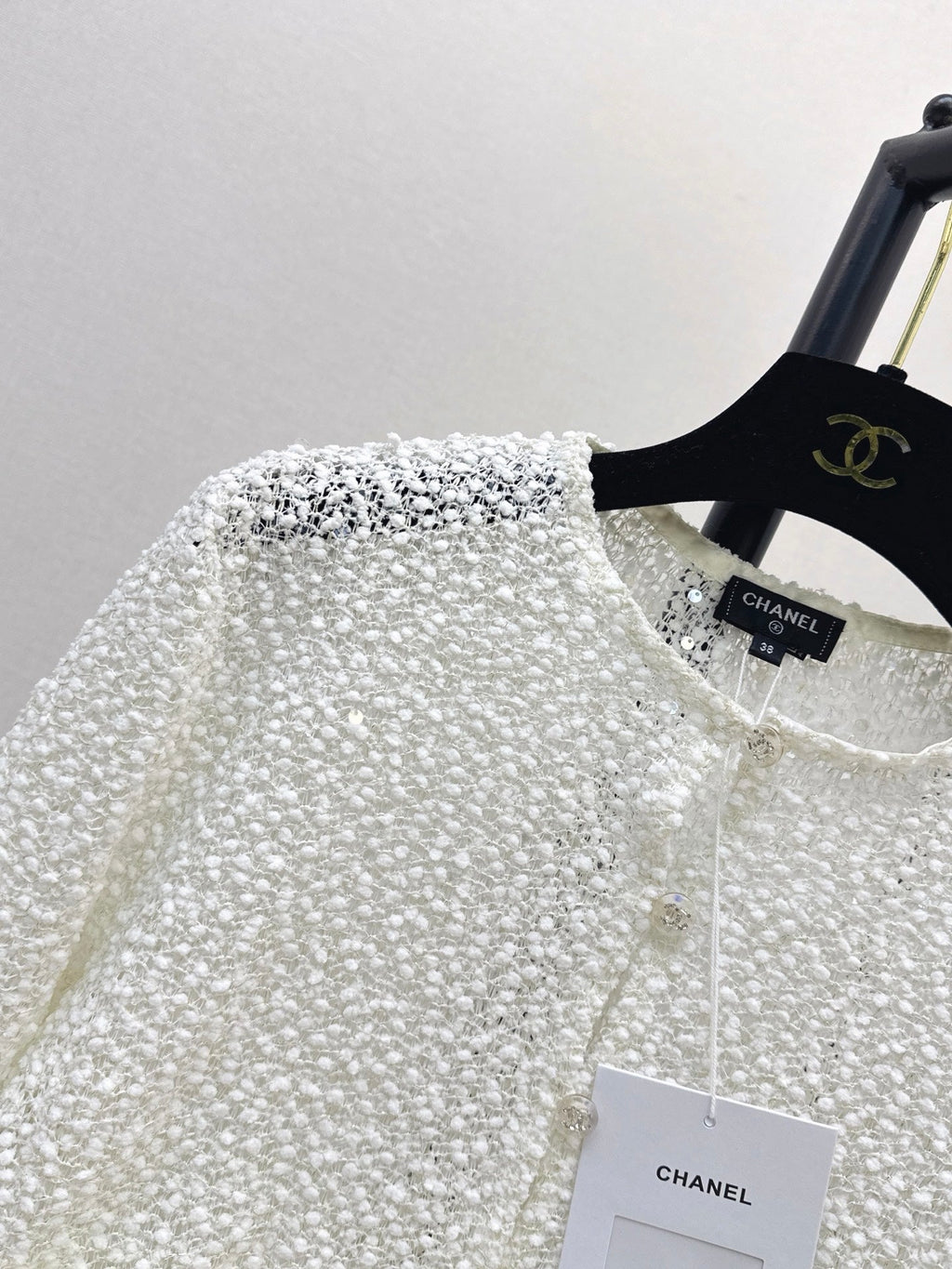 Chanel/White Sequined Cropped Jacket