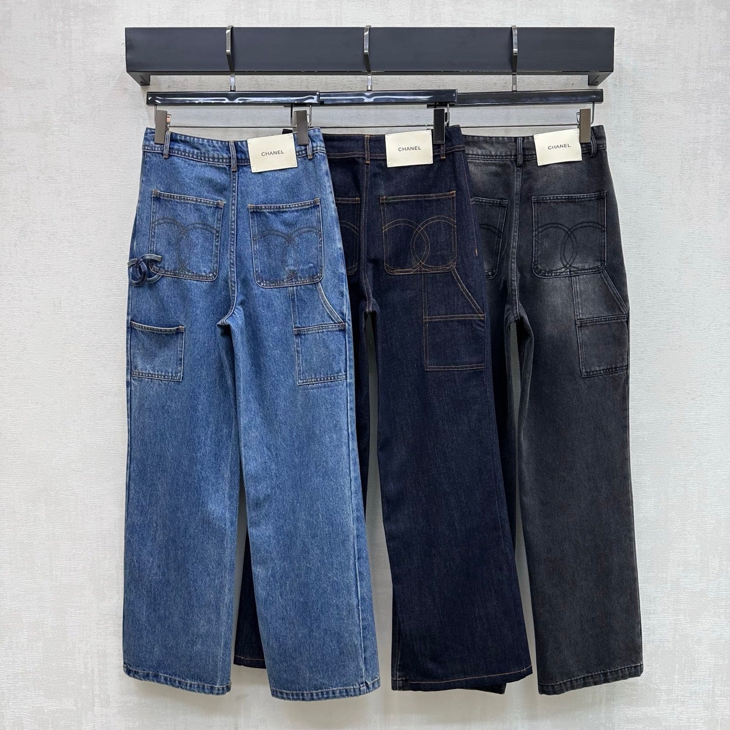 Chanel/Embroidered Straight-Leg Denim Trousers