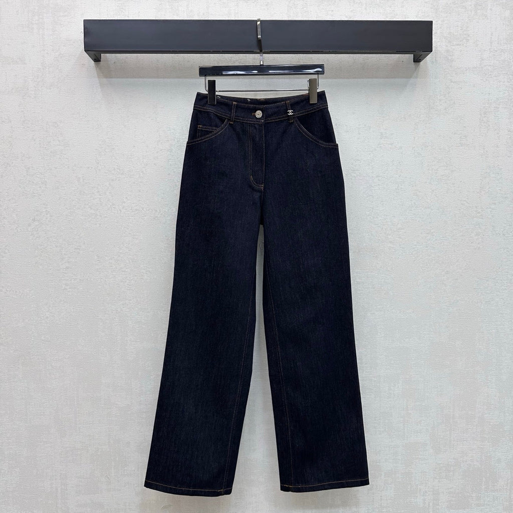 Chanel/Embroidered Straight-Leg Denim Trousers