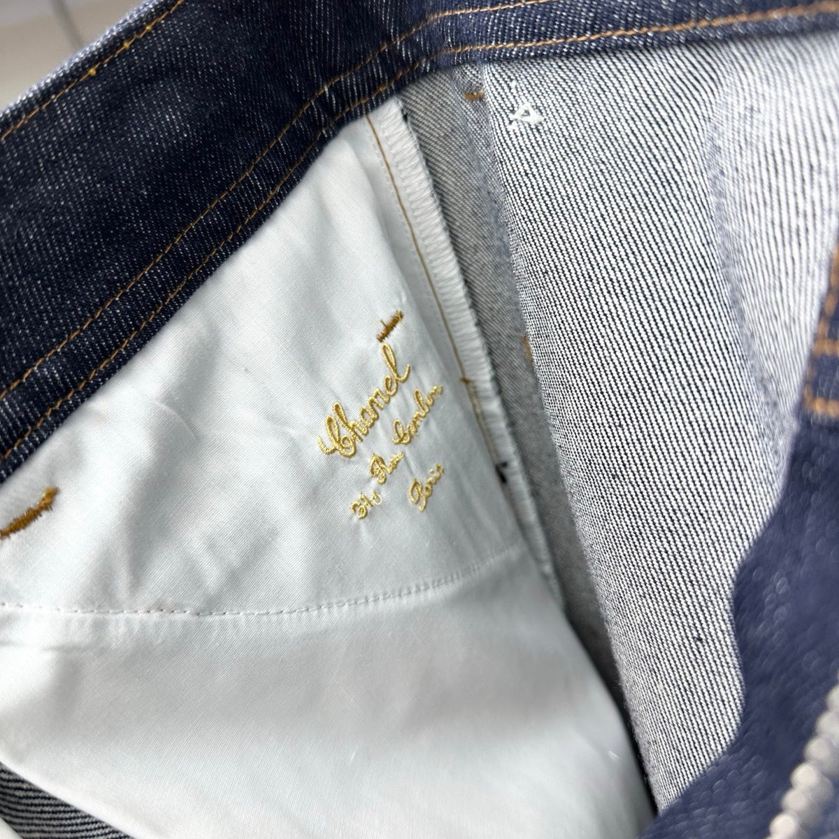 Chanel/Embroidered Straight-Leg Denim Trousers