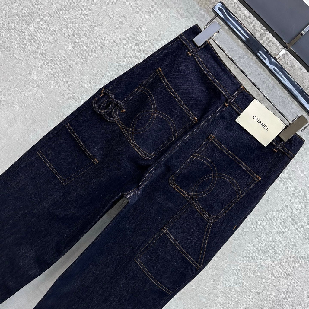 Chanel/Embroidered Straight-Leg Denim Trousers