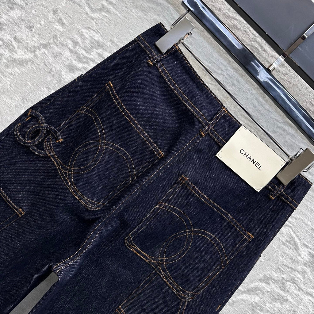 Chanel/Embroidered Straight-Leg Denim Trousers
