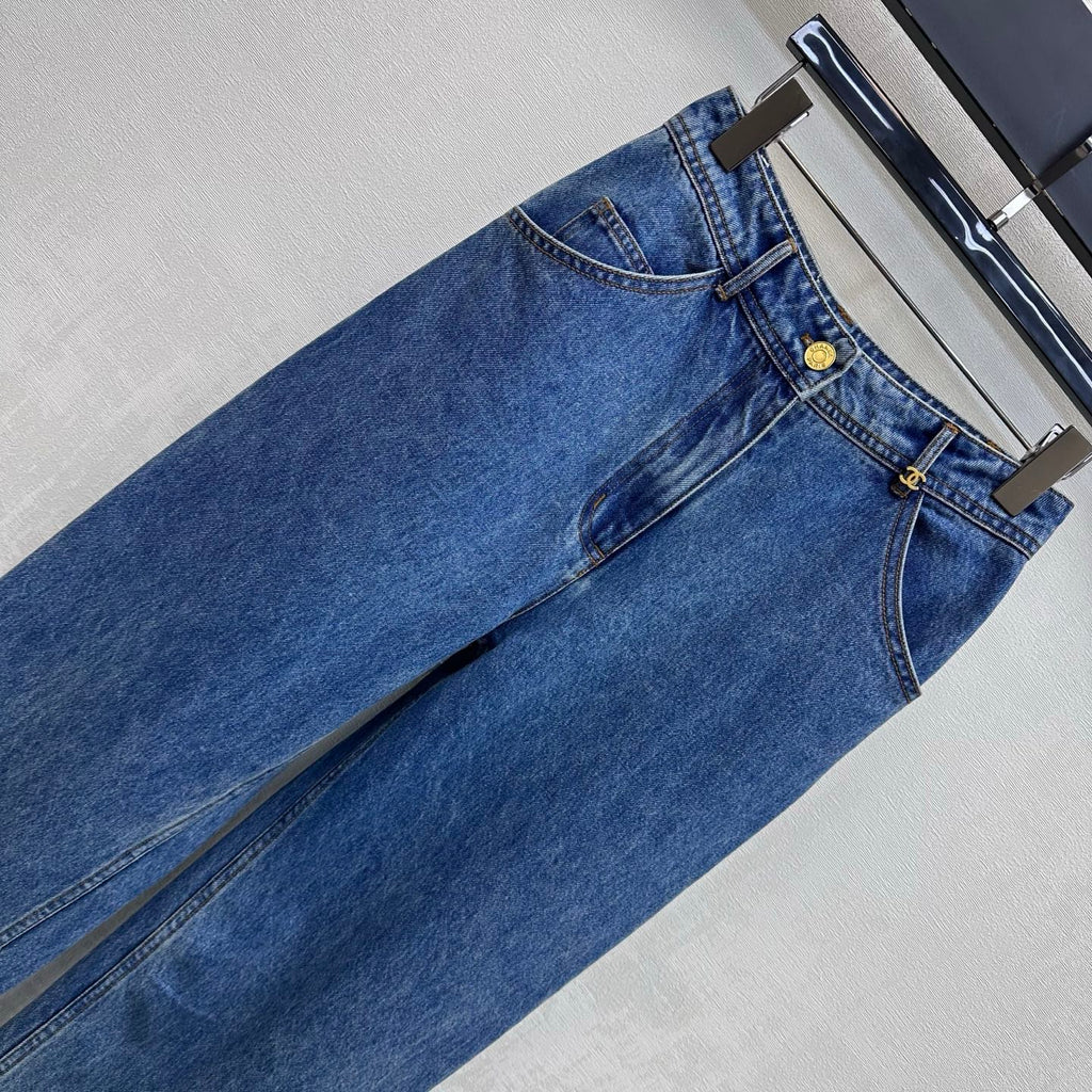Chanel/Embroidered Straight-Leg Denim Trousers