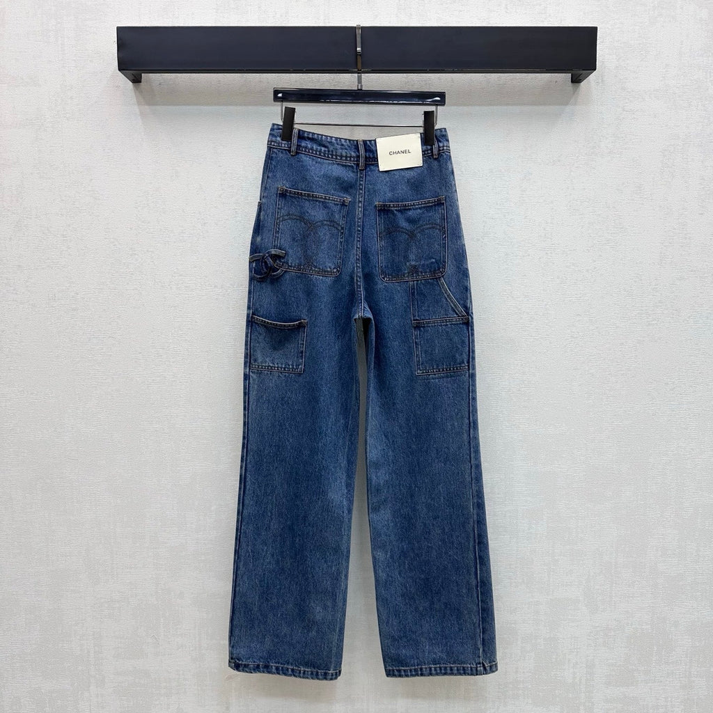 Chanel/Embroidered Straight-Leg Denim Trousers