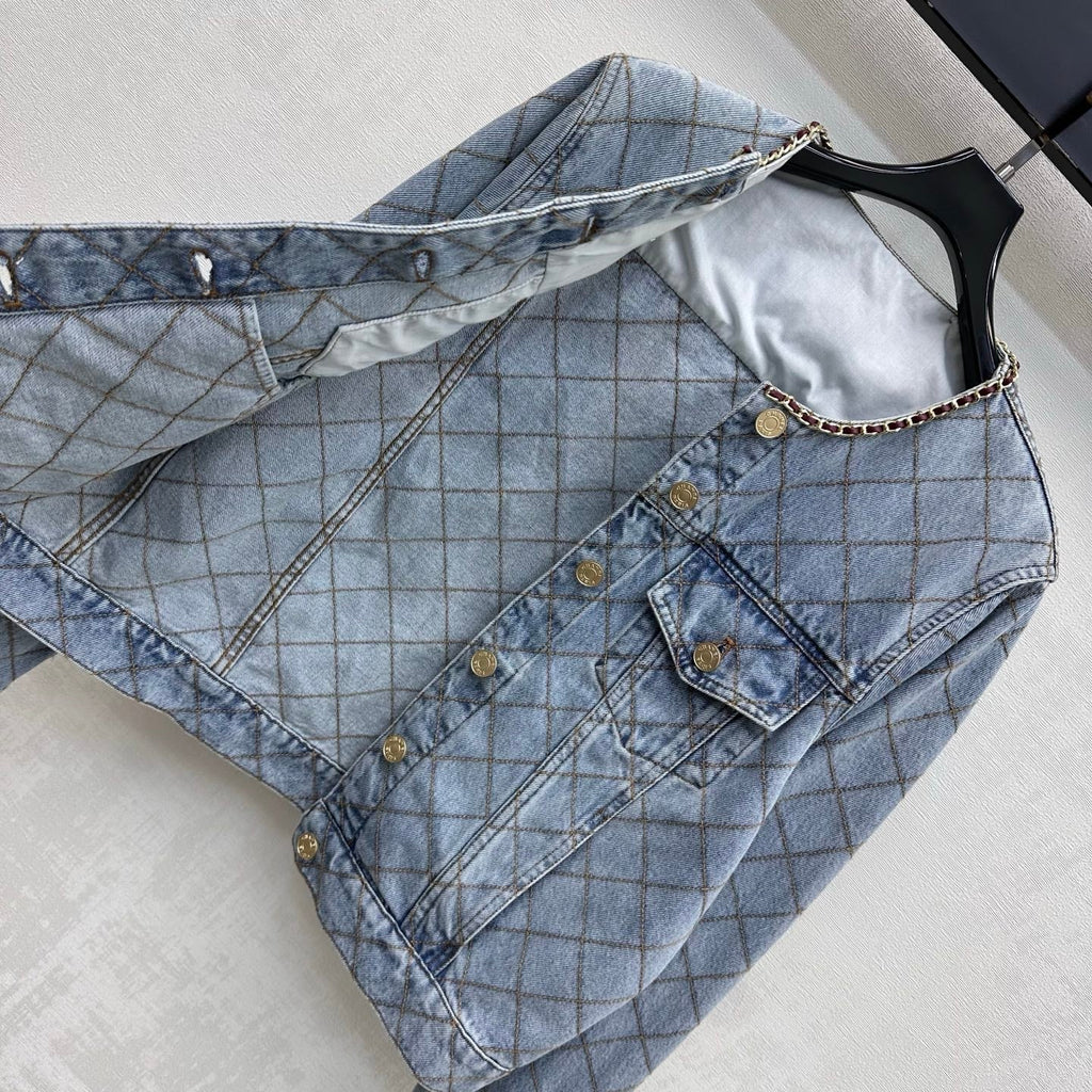 Chanel/Quilted Denim Jacket with Chain Detail