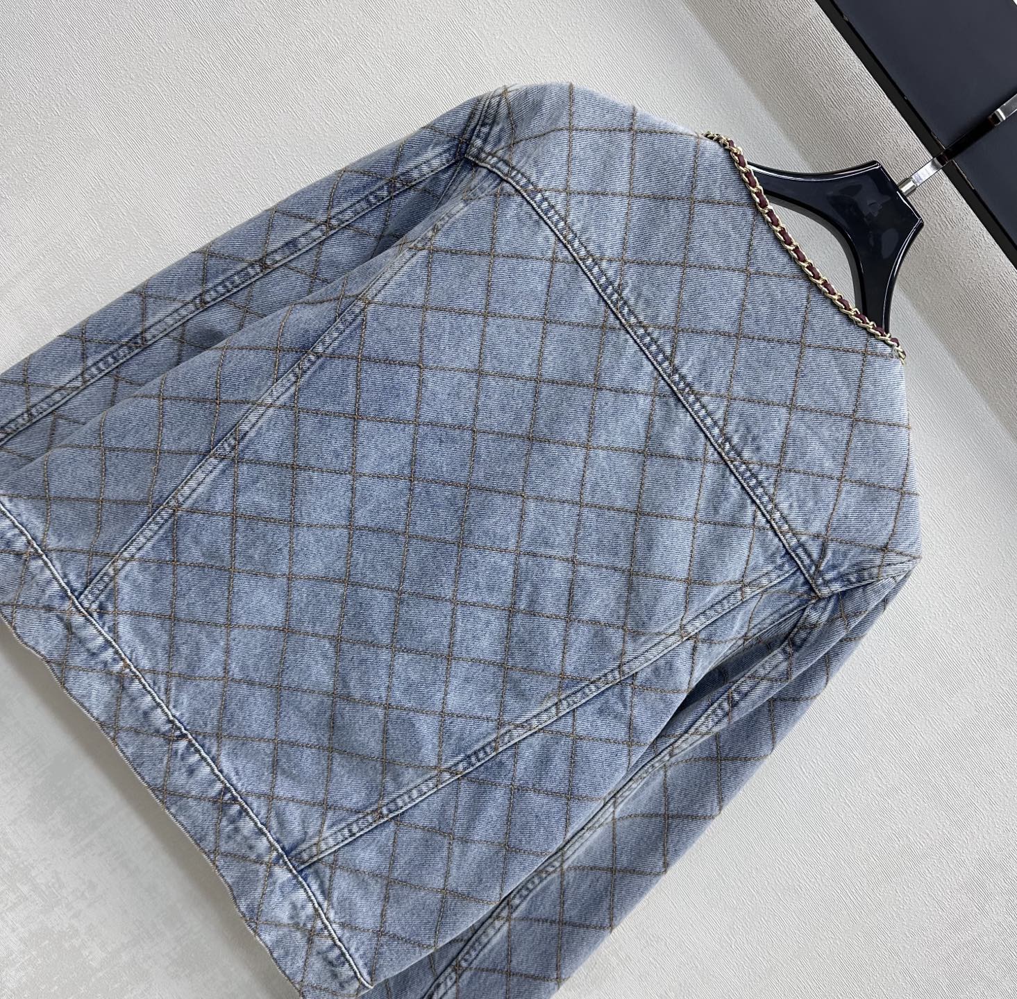 Chanel/Quilted Denim Jacket with Chain Detail