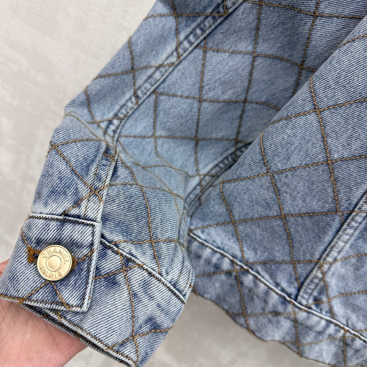 Chanel/Quilted Denim Jacket with Chain Detail