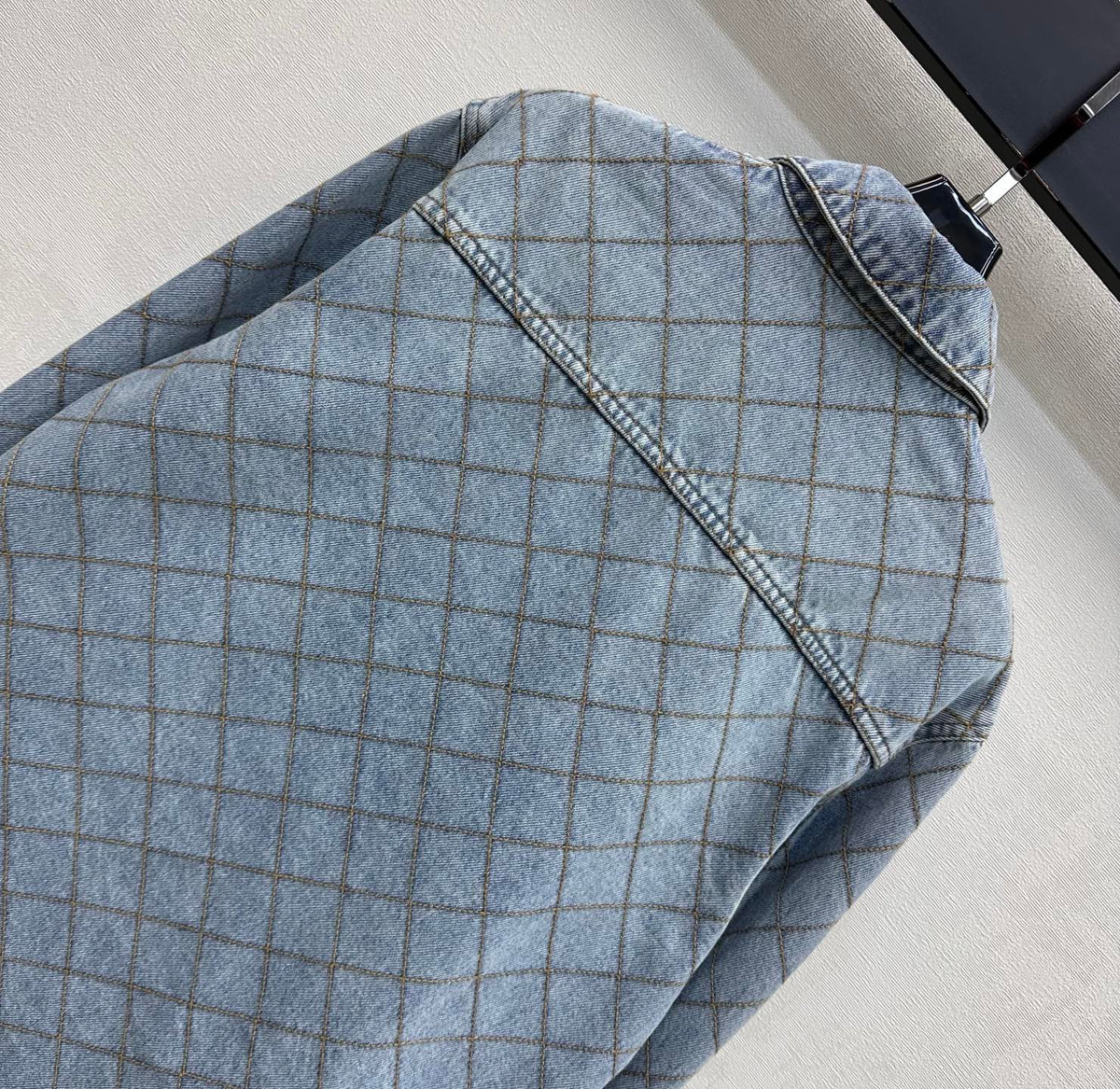 Chanel/Diamond-Quilted Denim Shirt with Collar