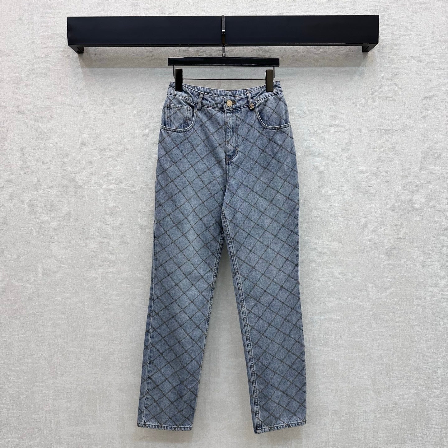 Chanel/Quilted Denim Trousers with Chain Detail