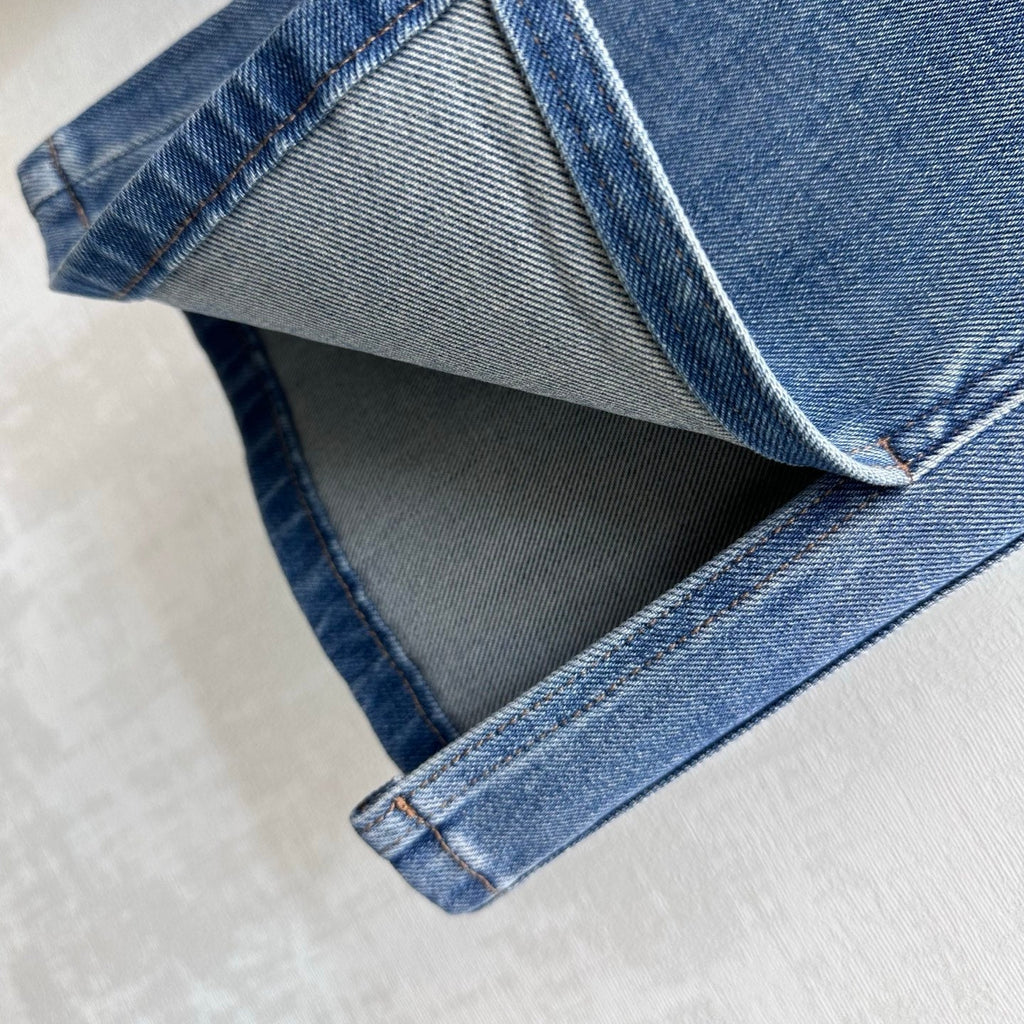 Chanel/Leather-Patch Bootcut Denim Trousers