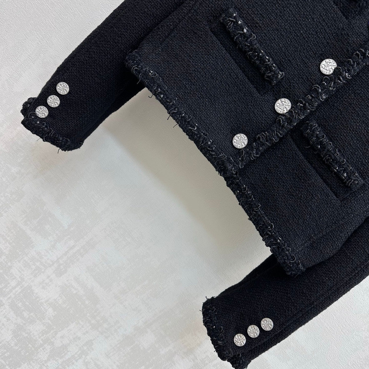 Chanel/Bound-Edge Crew-Neck Tweed Jacket