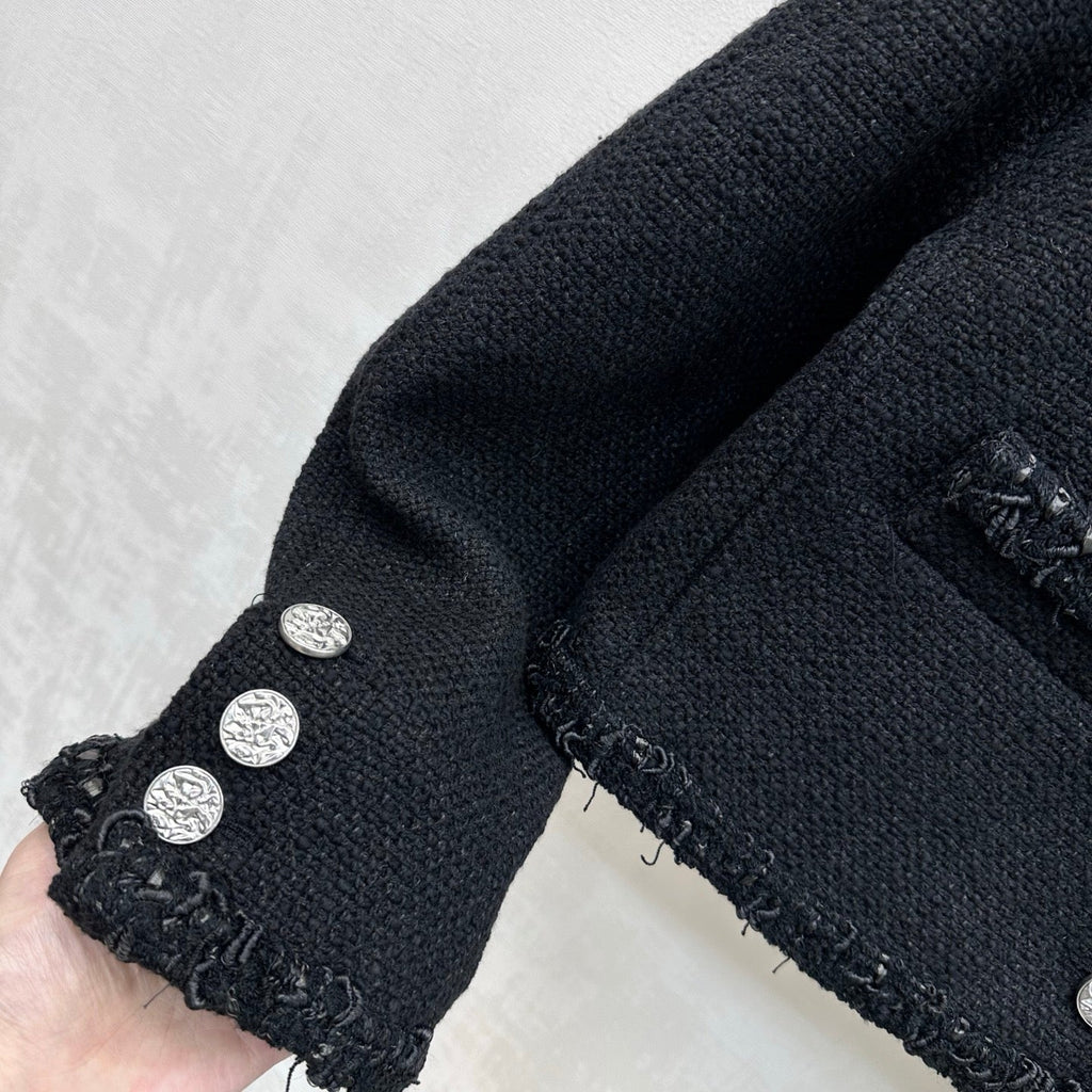 Chanel/Bound-Edge Crew-Neck Tweed Jacket