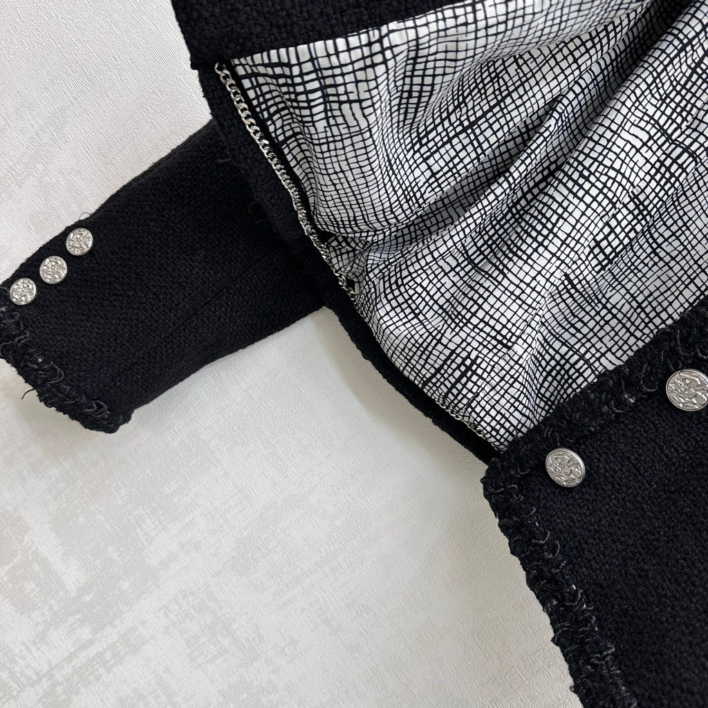 Chanel/Bound-Edge Crew-Neck Tweed Jacket