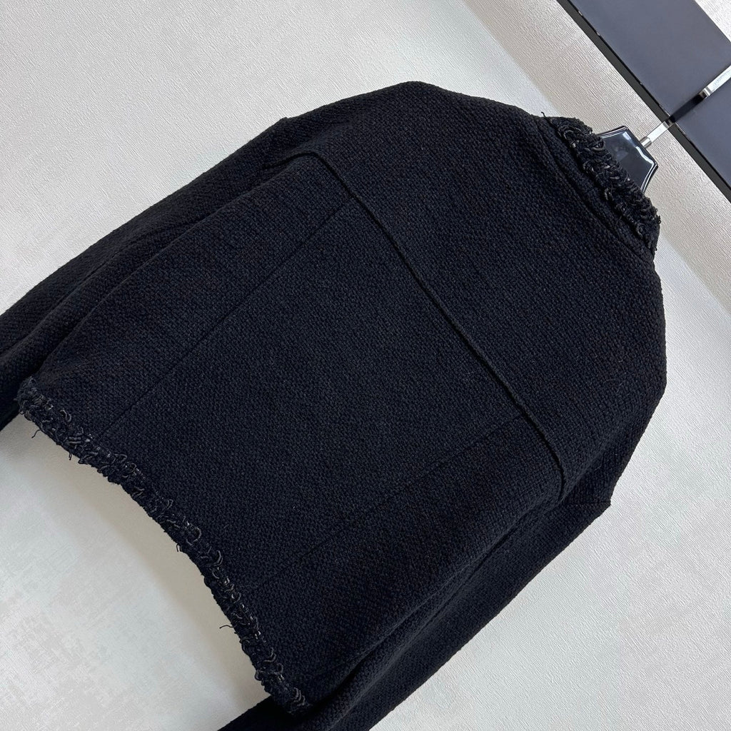 Chanel/Bound-Edge Crew-Neck Tweed Jacket