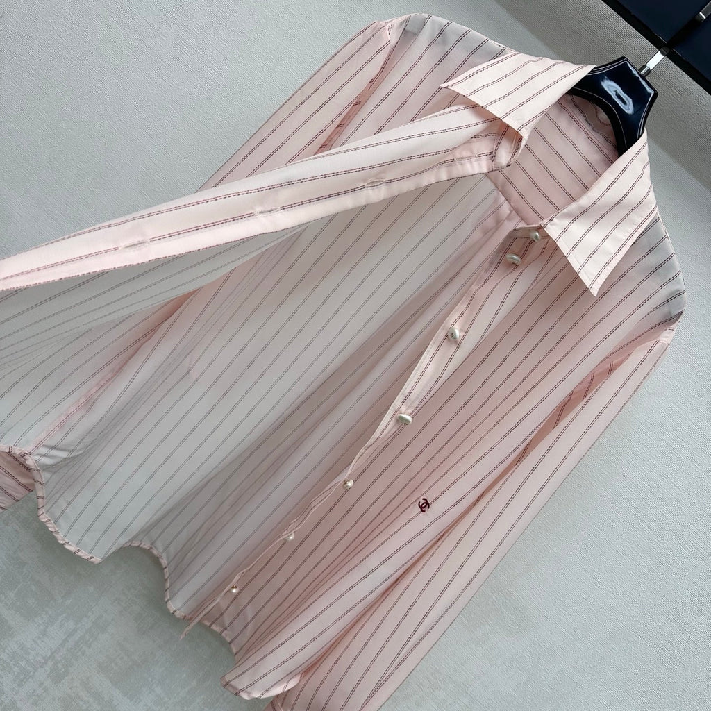 Chanel/Striped Shirt with Self-Tie Waist