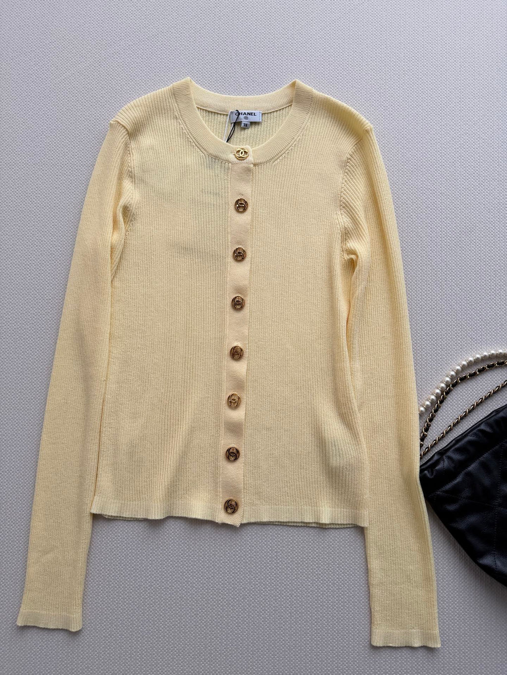 Chanel/Vertical-Ribbed Knit Cardigan
