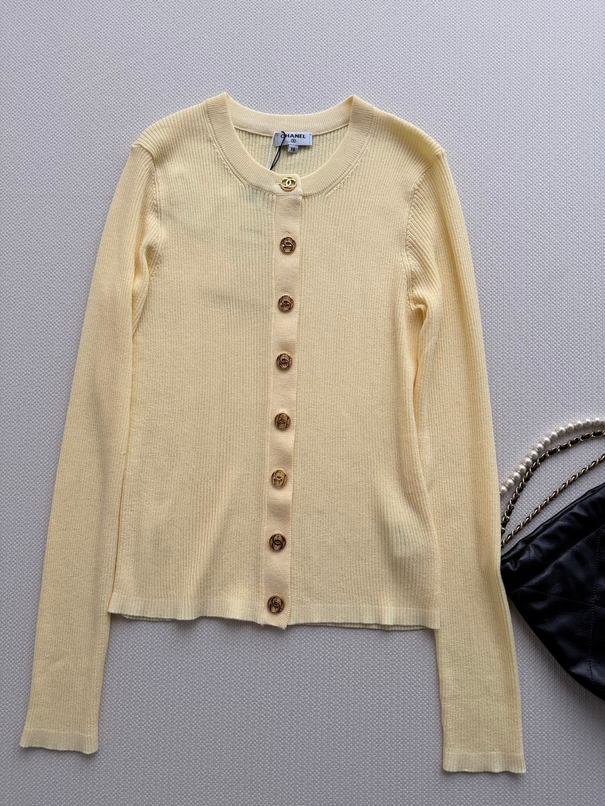 Chanel/Vertical-Ribbed Knit Cardigan