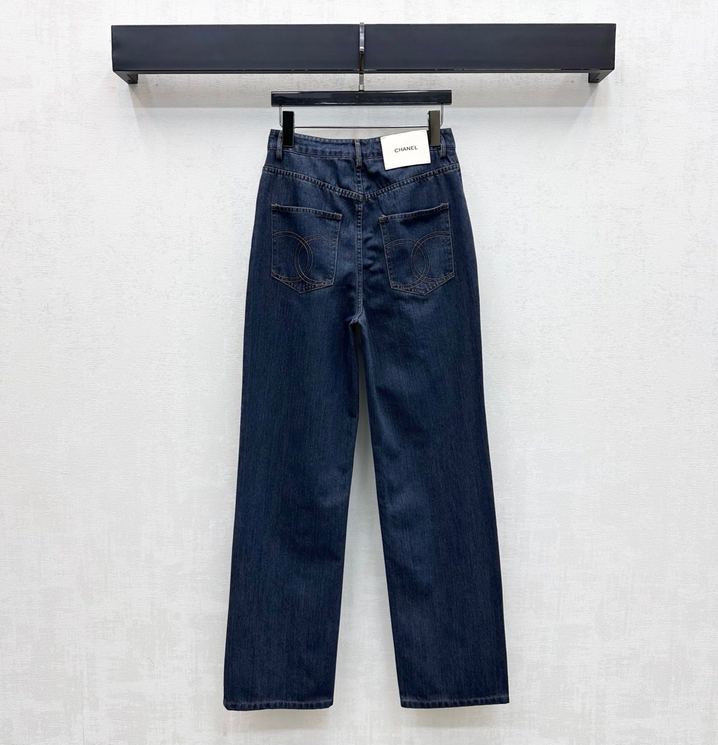 Chanel/Leather-Patch Bootcut Denim Trousers