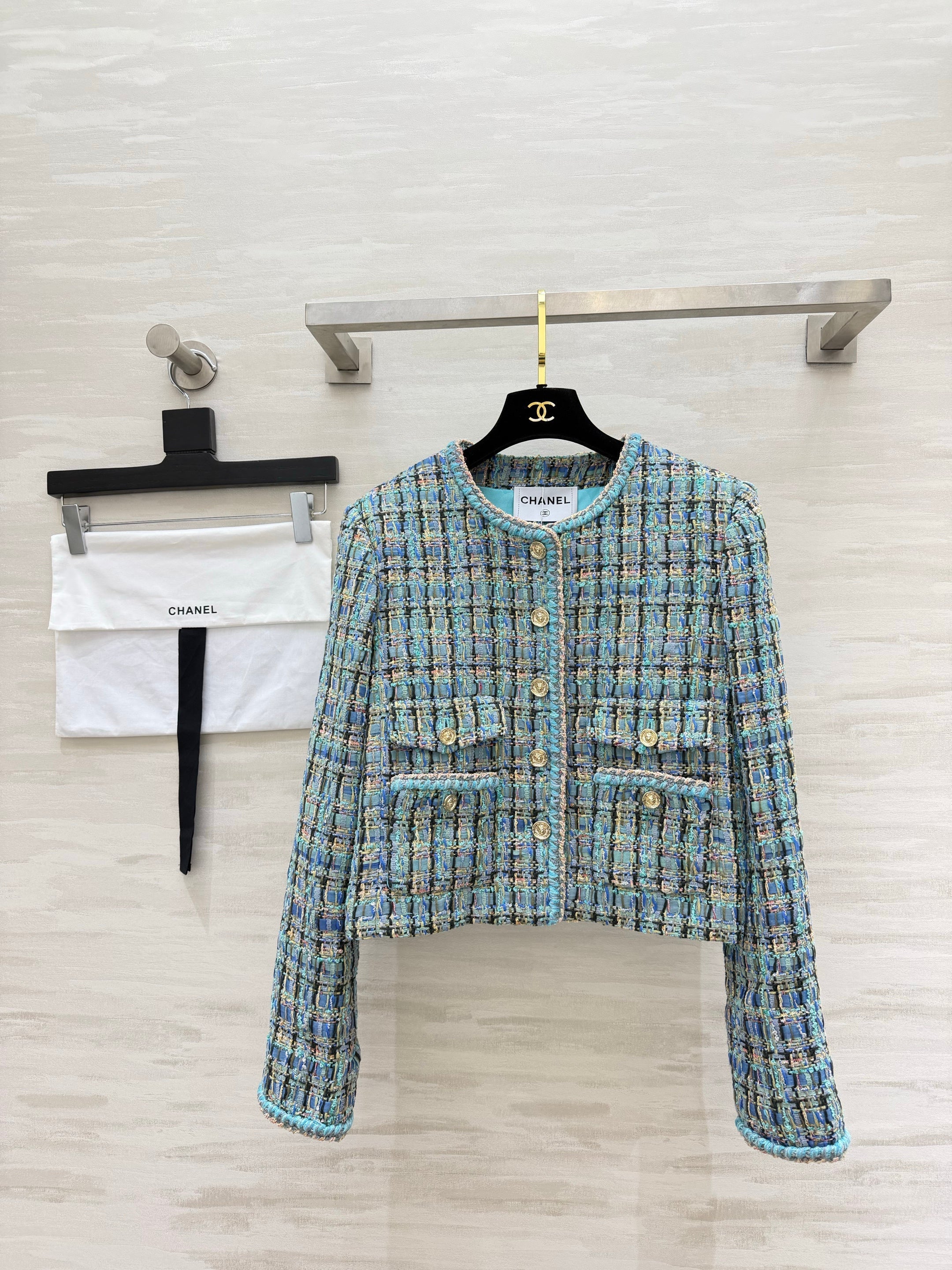 Blue-toned Mixed-color Tweed Jacket
