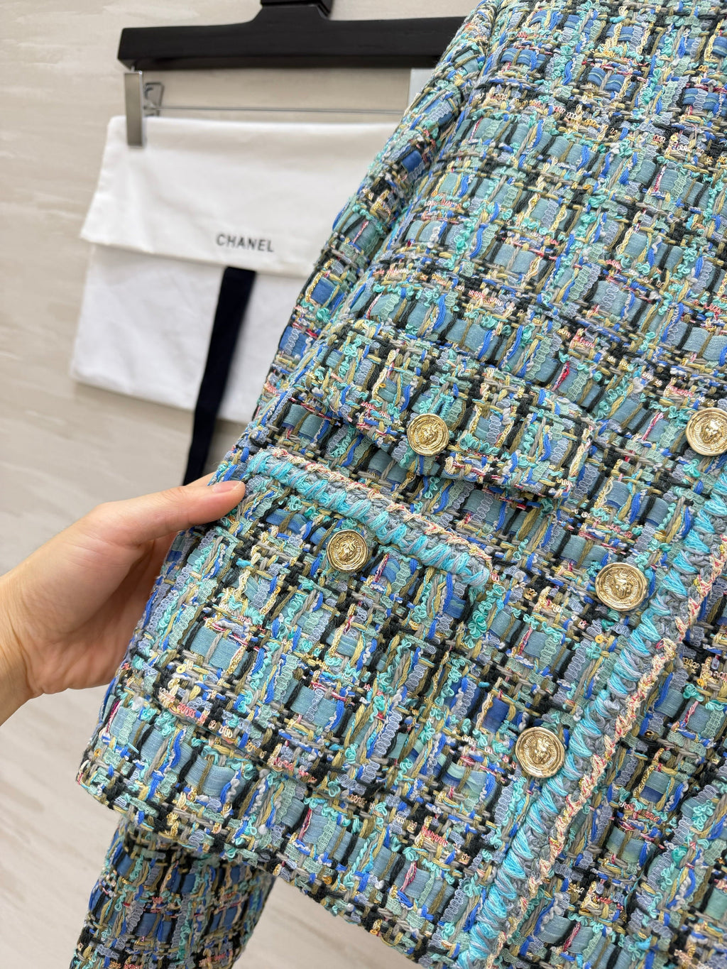 Blue-toned Mixed-color Tweed Jacket