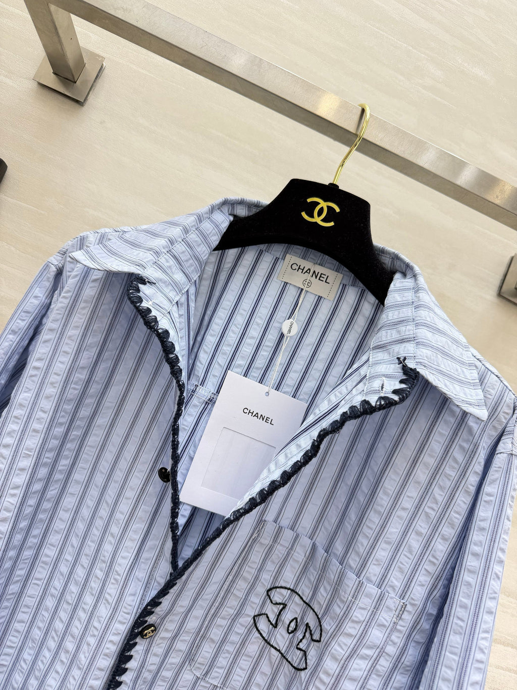 Textured Blue and White Striped Shirt