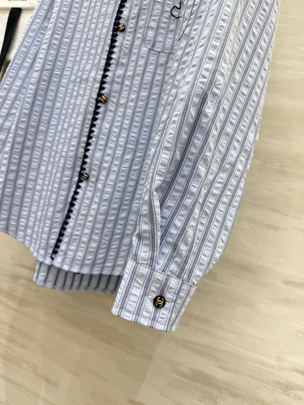Textured Blue and White Striped Shirt