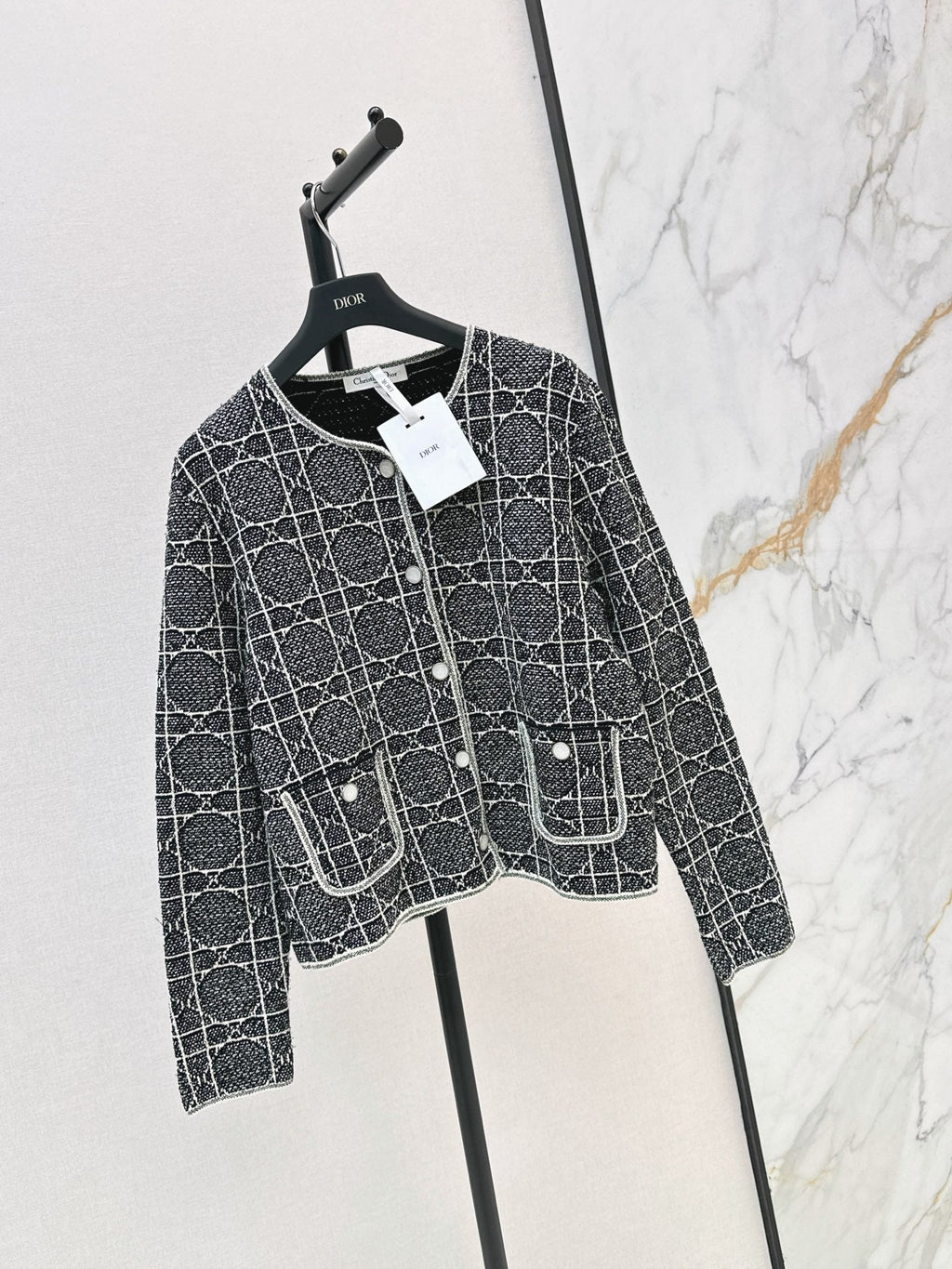 Cannage-pattern knit cardigan