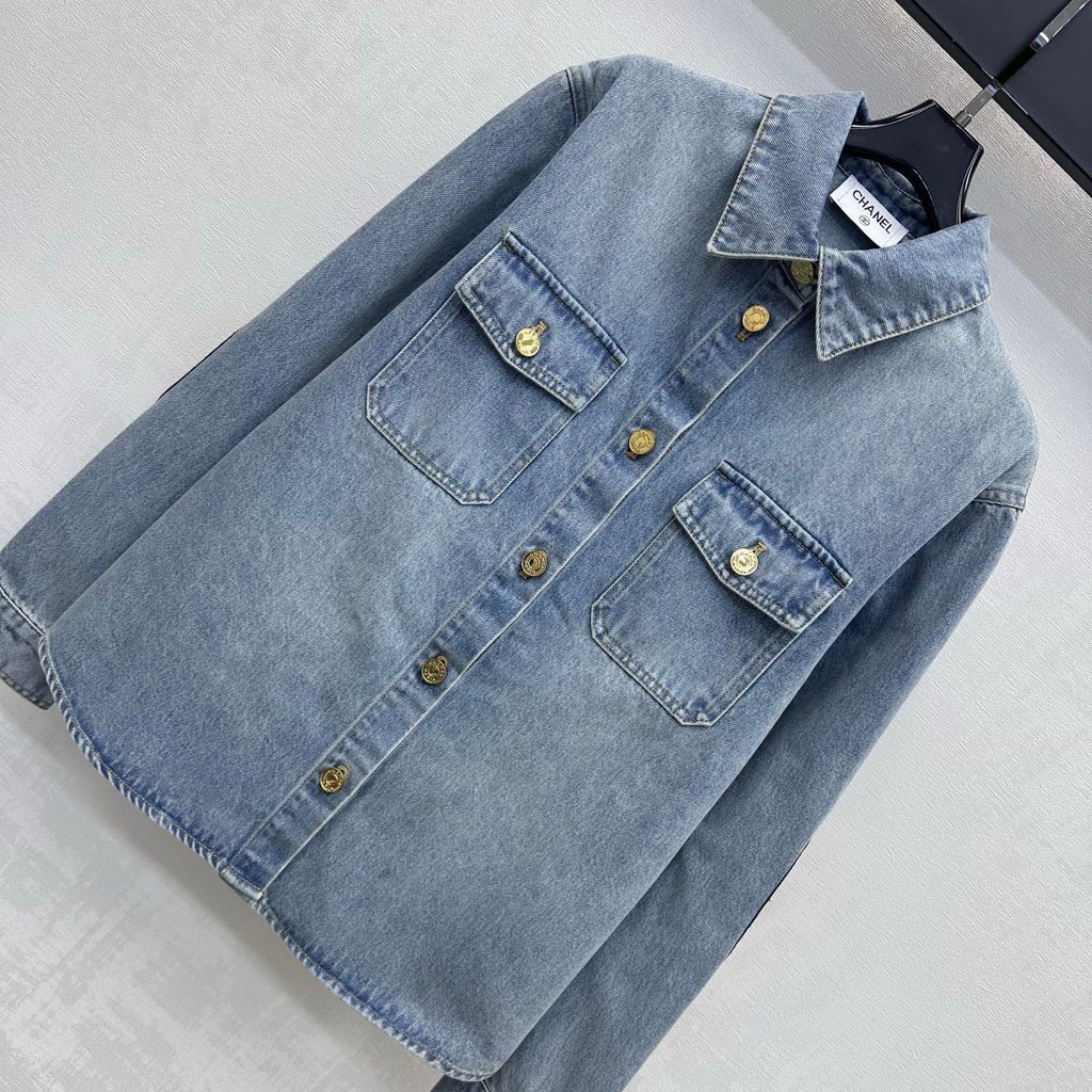 Denim Shirt with Quilted Elbow Patches