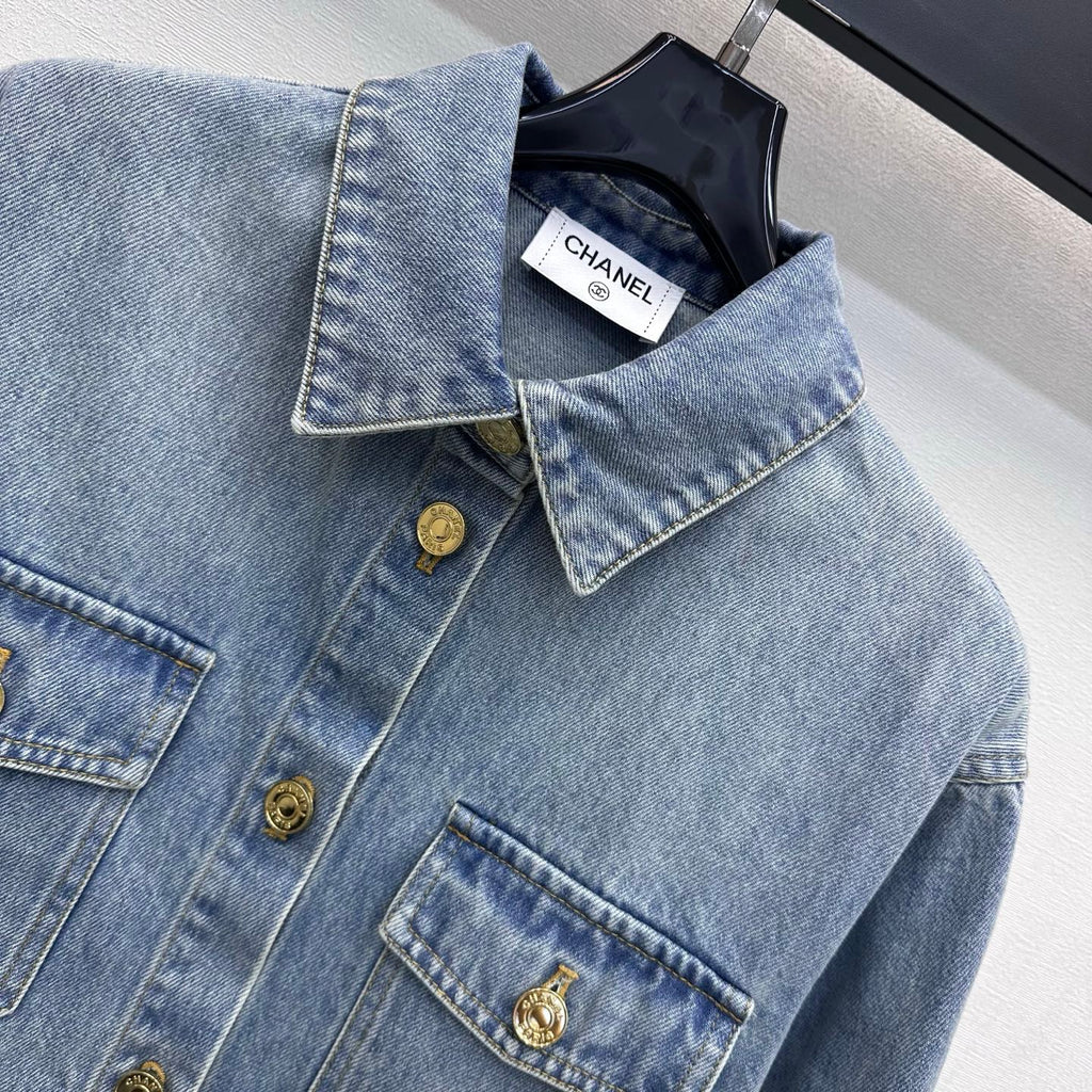 Denim Shirt with Quilted Elbow Patches