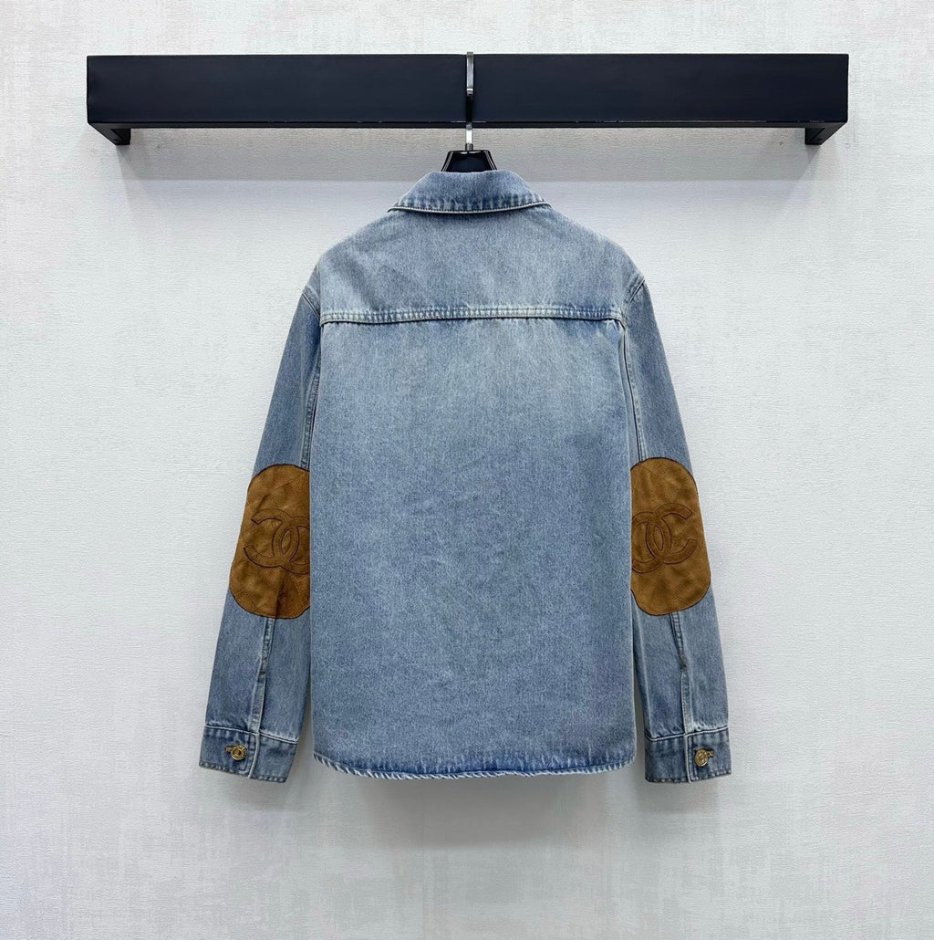 Denim Shirt with Quilted Elbow Patches