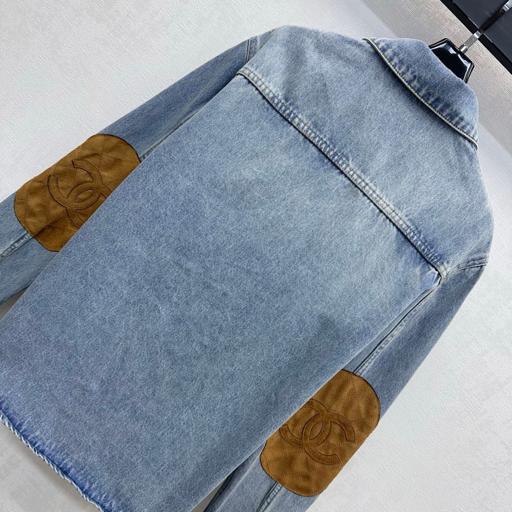 Denim Shirt with Quilted Elbow Patches