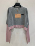 MiuMiu/26 Women's New Two-in-One Style Color-Block Long Sleeve T-Shirt