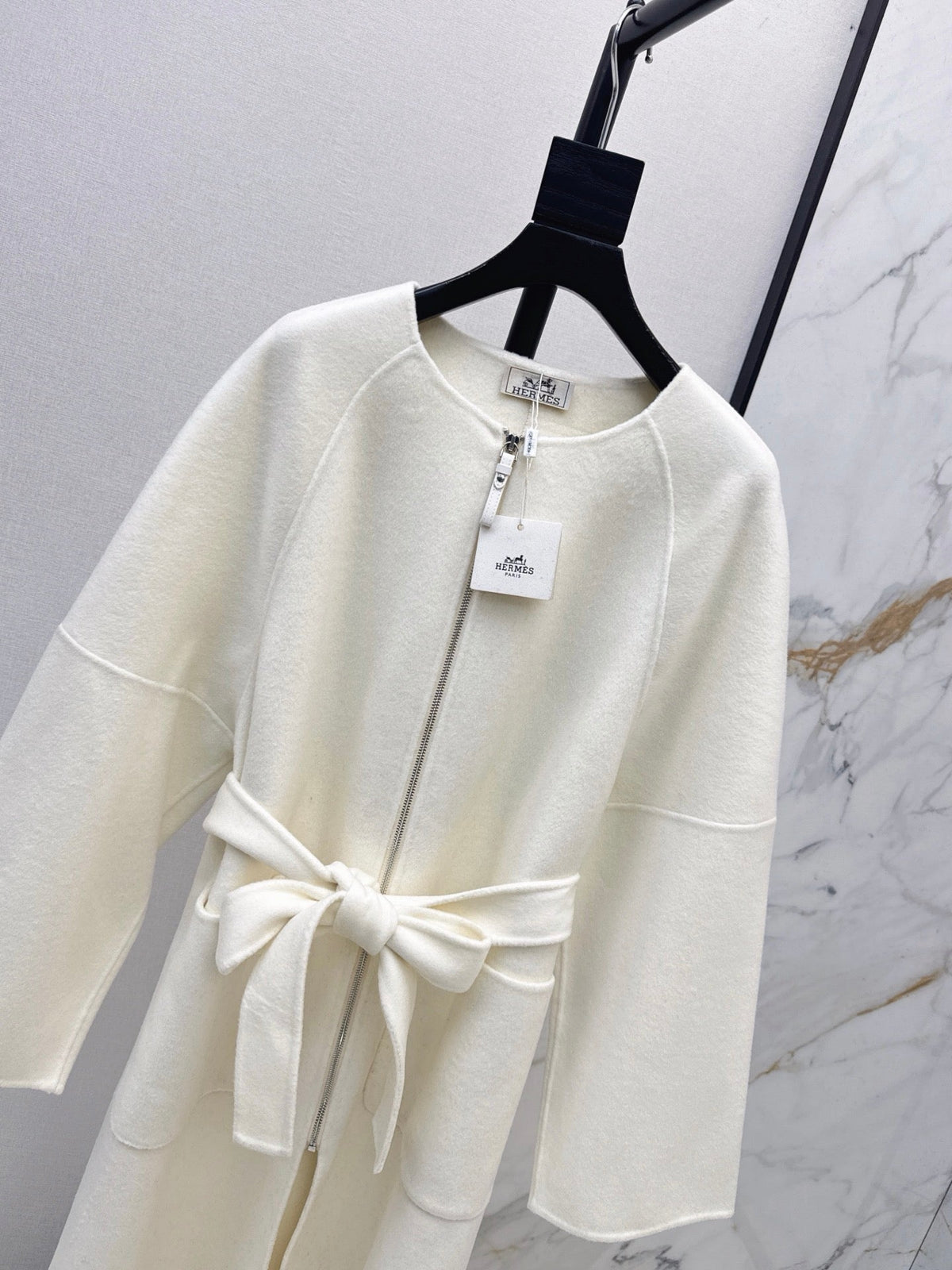 Hermès/26 Early Autumn New Double-Faced Round Neck Long Coat