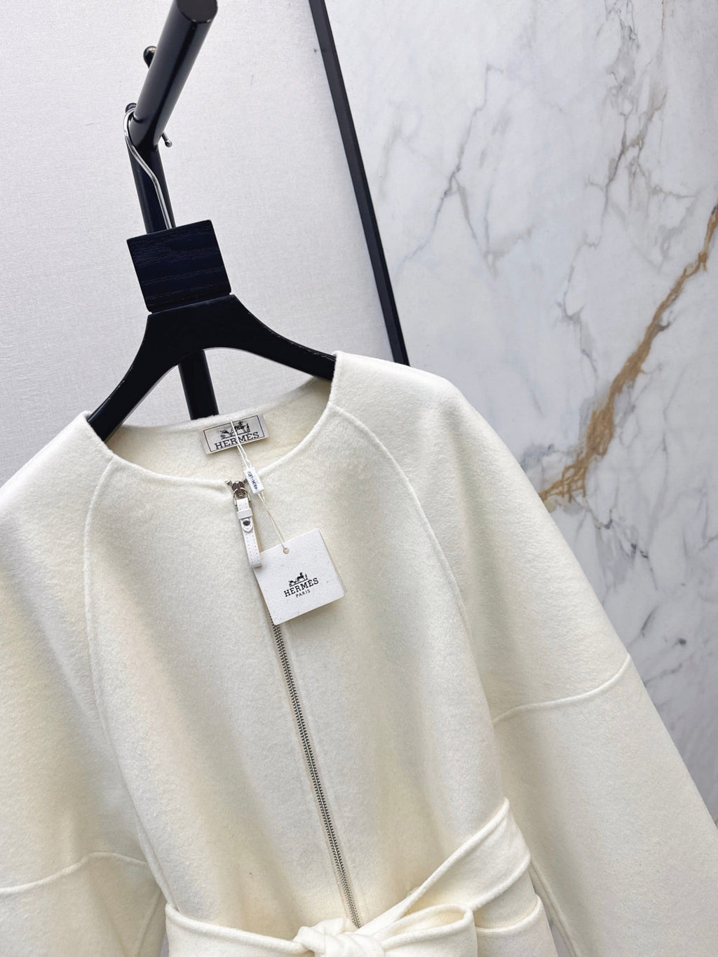 Hermès/26 Early Autumn New Double-Faced Round Neck Long Coat