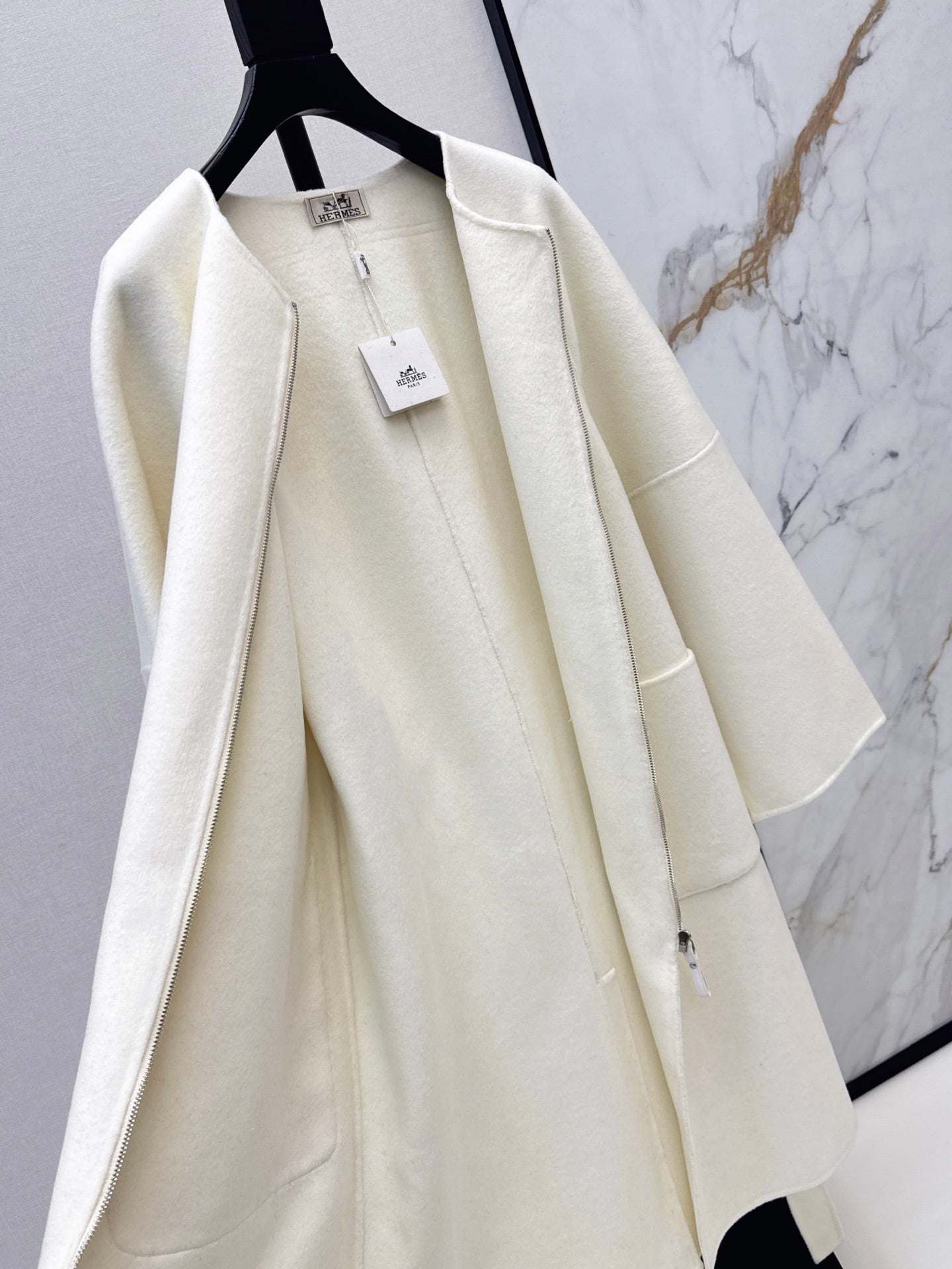 Hermès/26 Early Autumn New Double-Faced Round Neck Long Coat