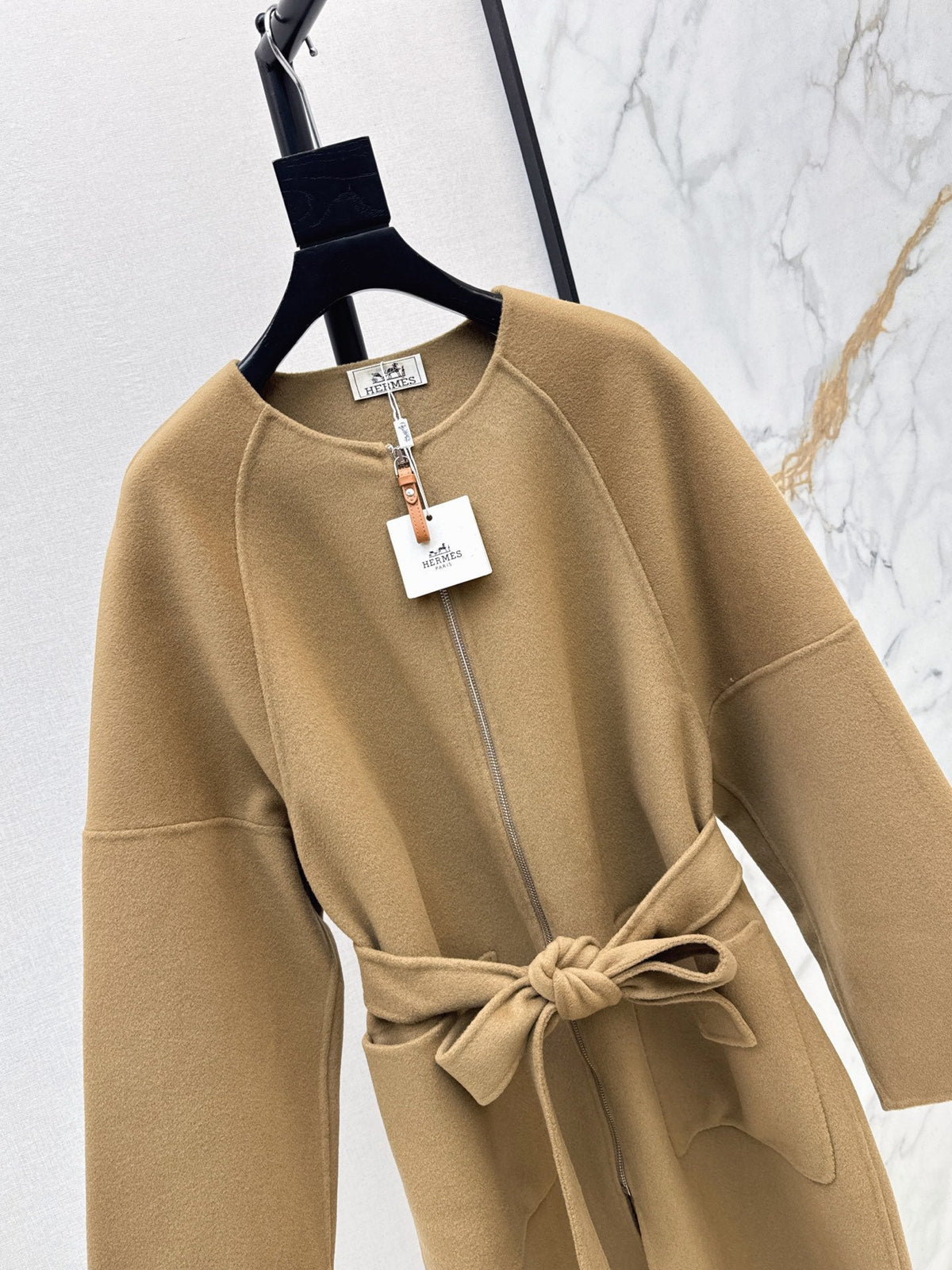 Hermès/26 Early Autumn New Double-Faced Round Neck Long Coat
