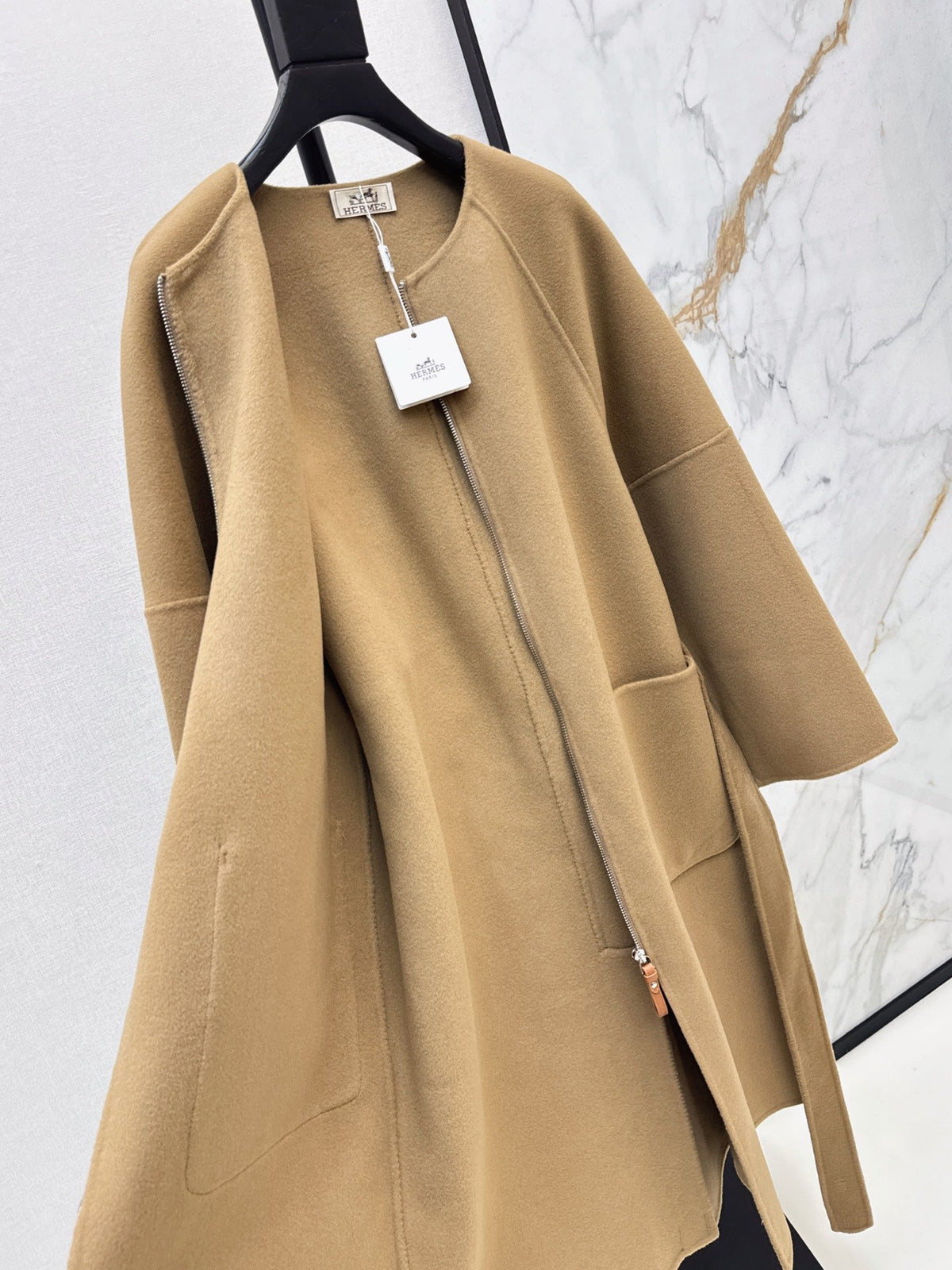 Hermès/26 Early Autumn New Double-Faced Round Neck Long Coat