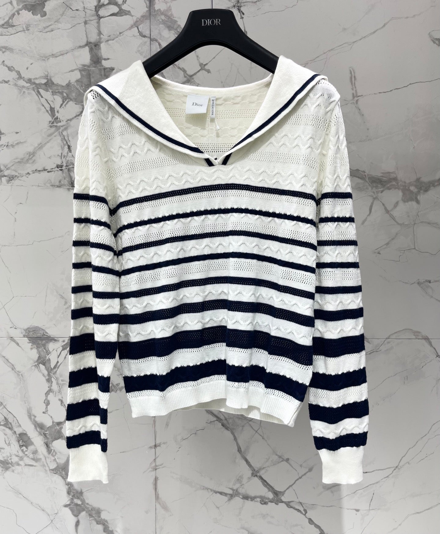 Striped Knit Top with a Sailor Collar