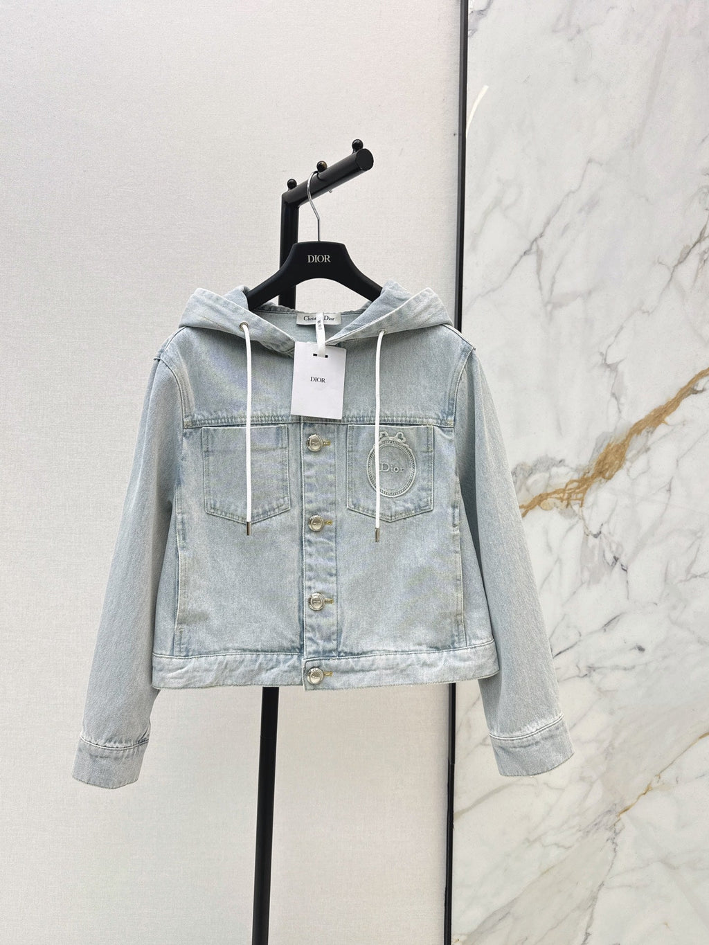 Vintage-Wash Hooded Denim Jacket