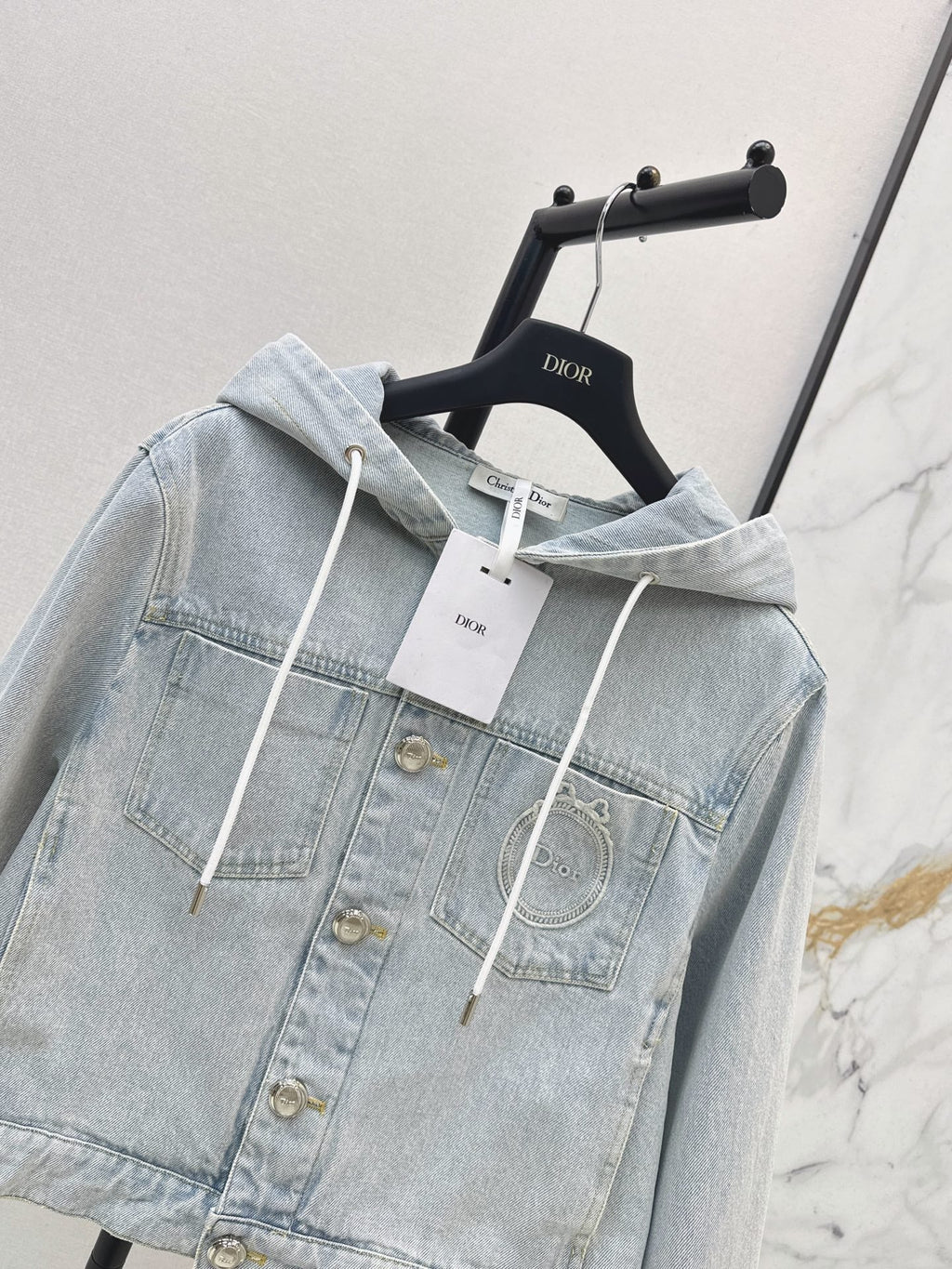 Vintage-Wash Hooded Denim Jacket