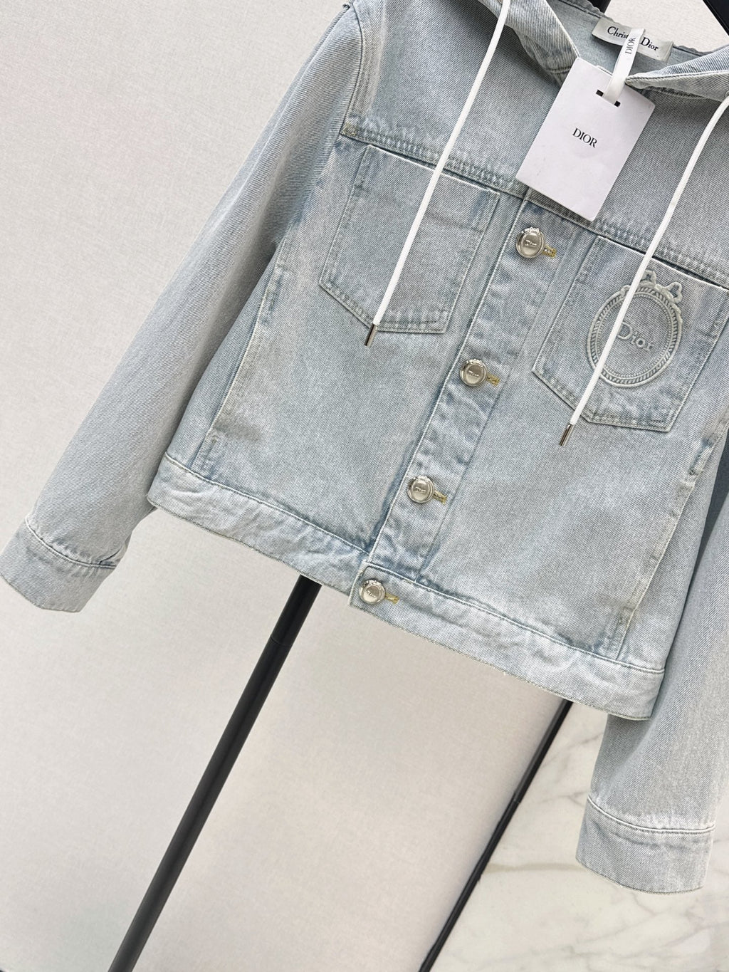 Vintage-Wash Hooded Denim Jacket