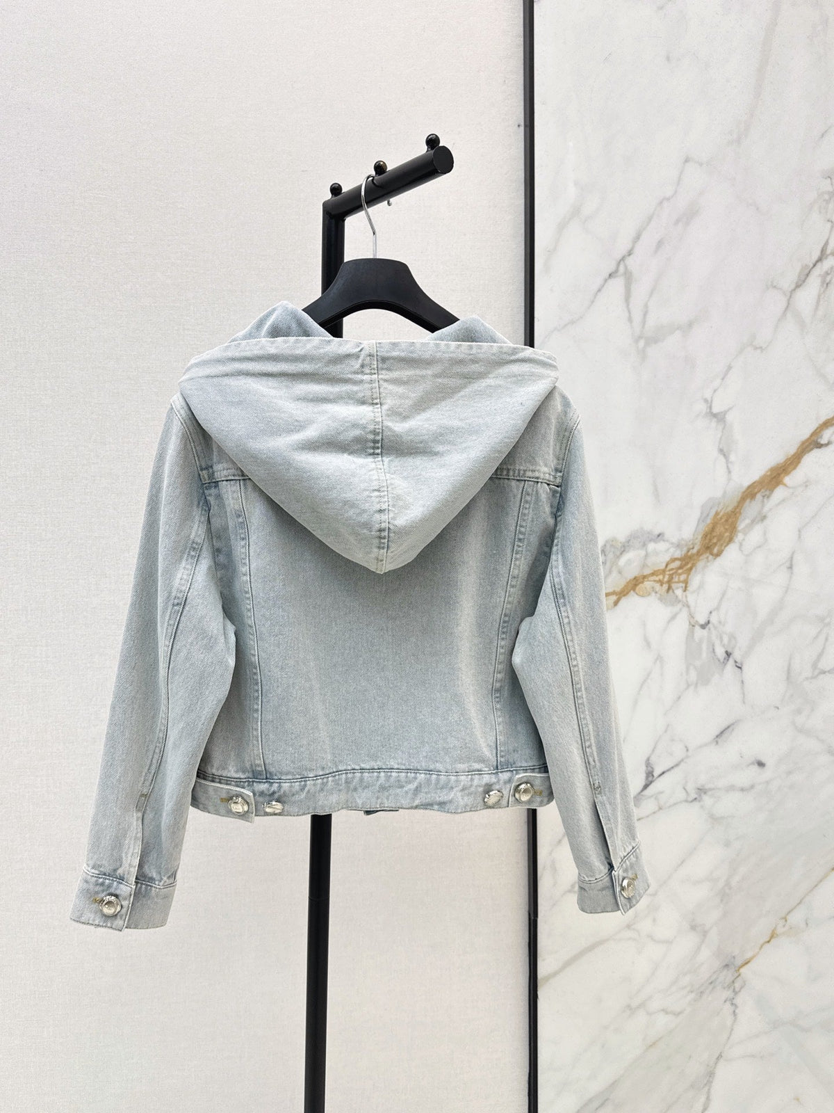 Vintage-Wash Hooded Denim Jacket