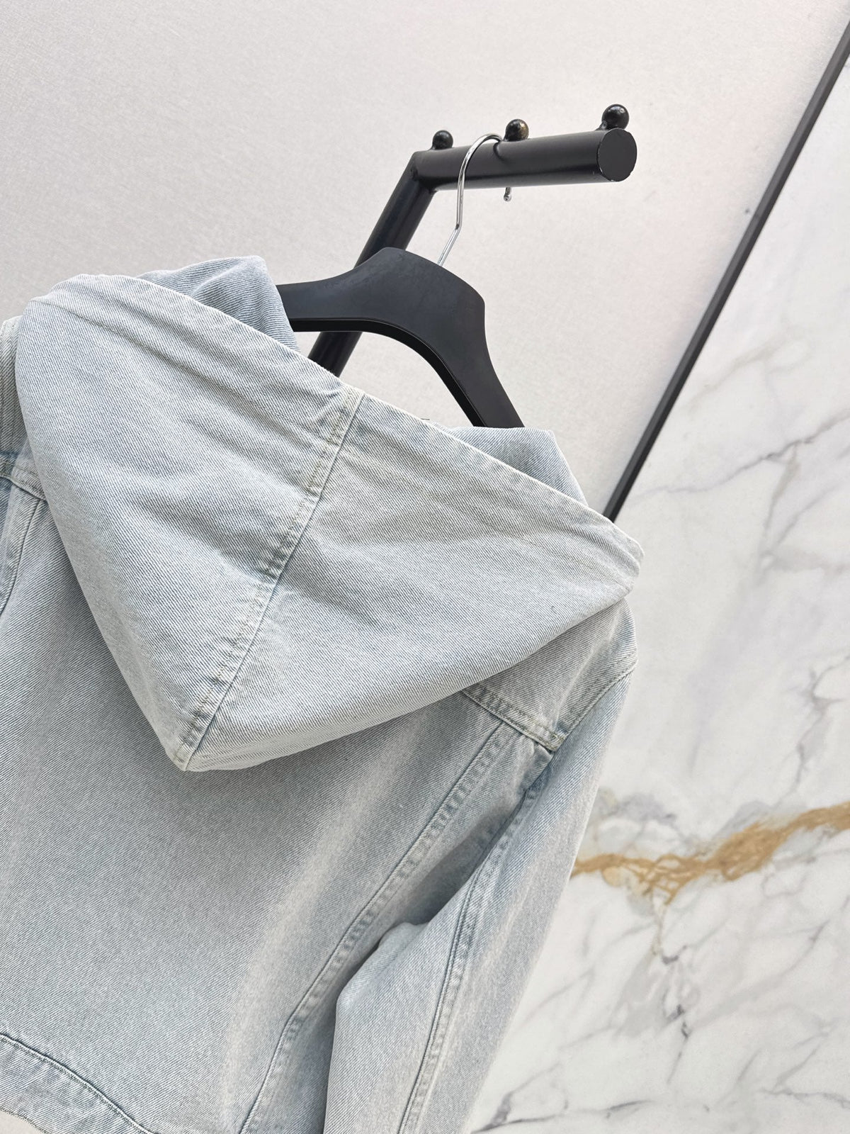 Vintage-Wash Hooded Denim Jacket