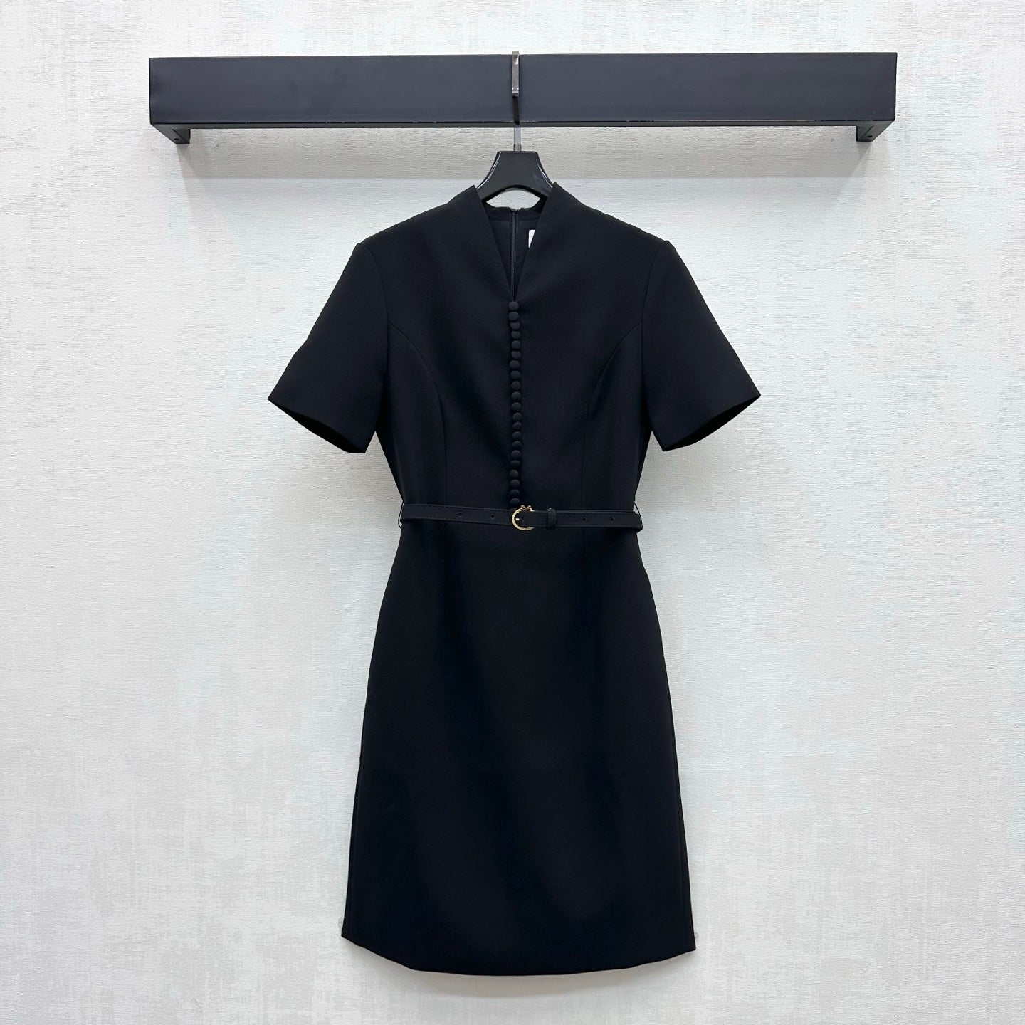 Fabric-Covered Button  Metal Belt Dress